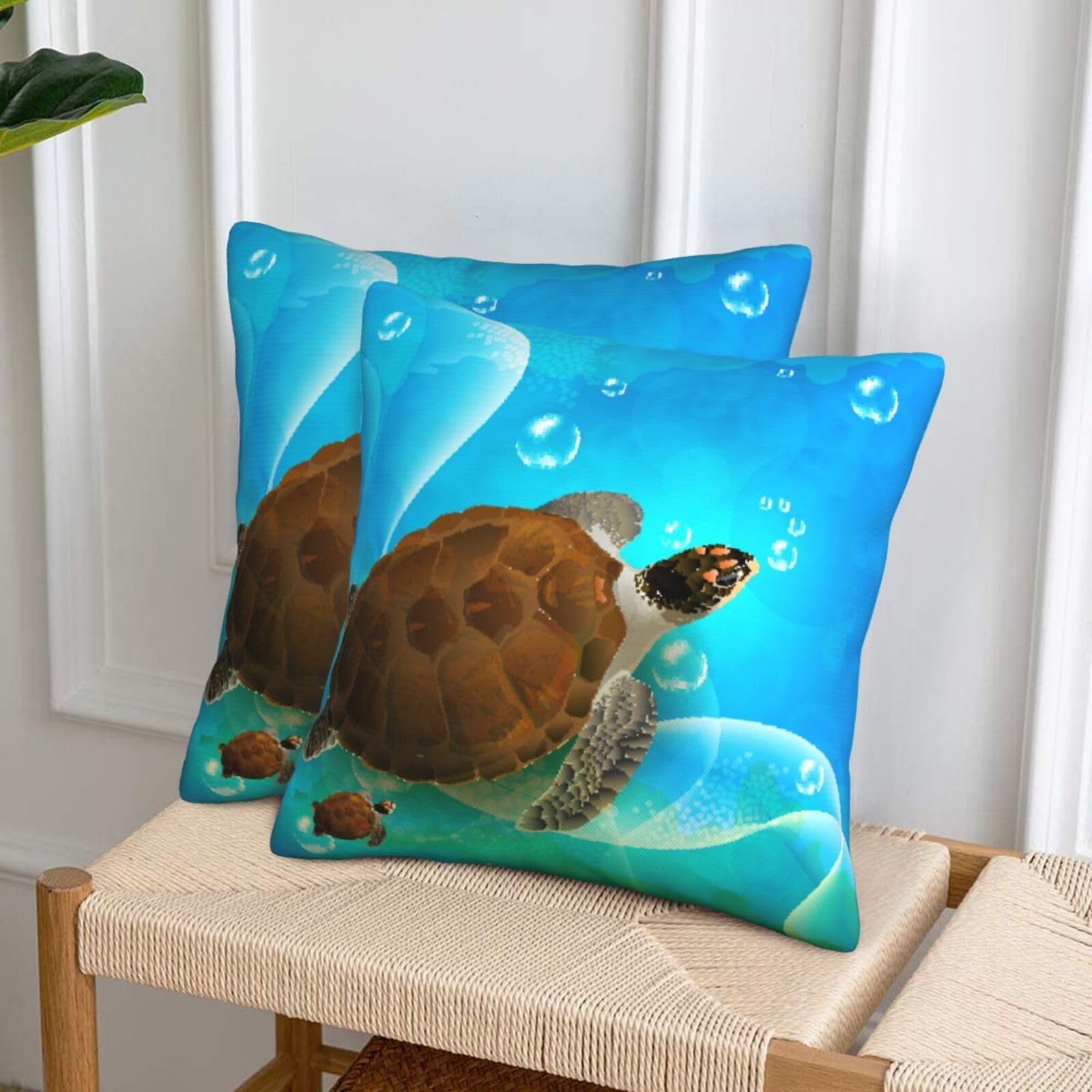 Monterey Bay - Set di 2 federe decorative quadrate con tartaruga marina, decorazione per la casa per divano, letto e sedia