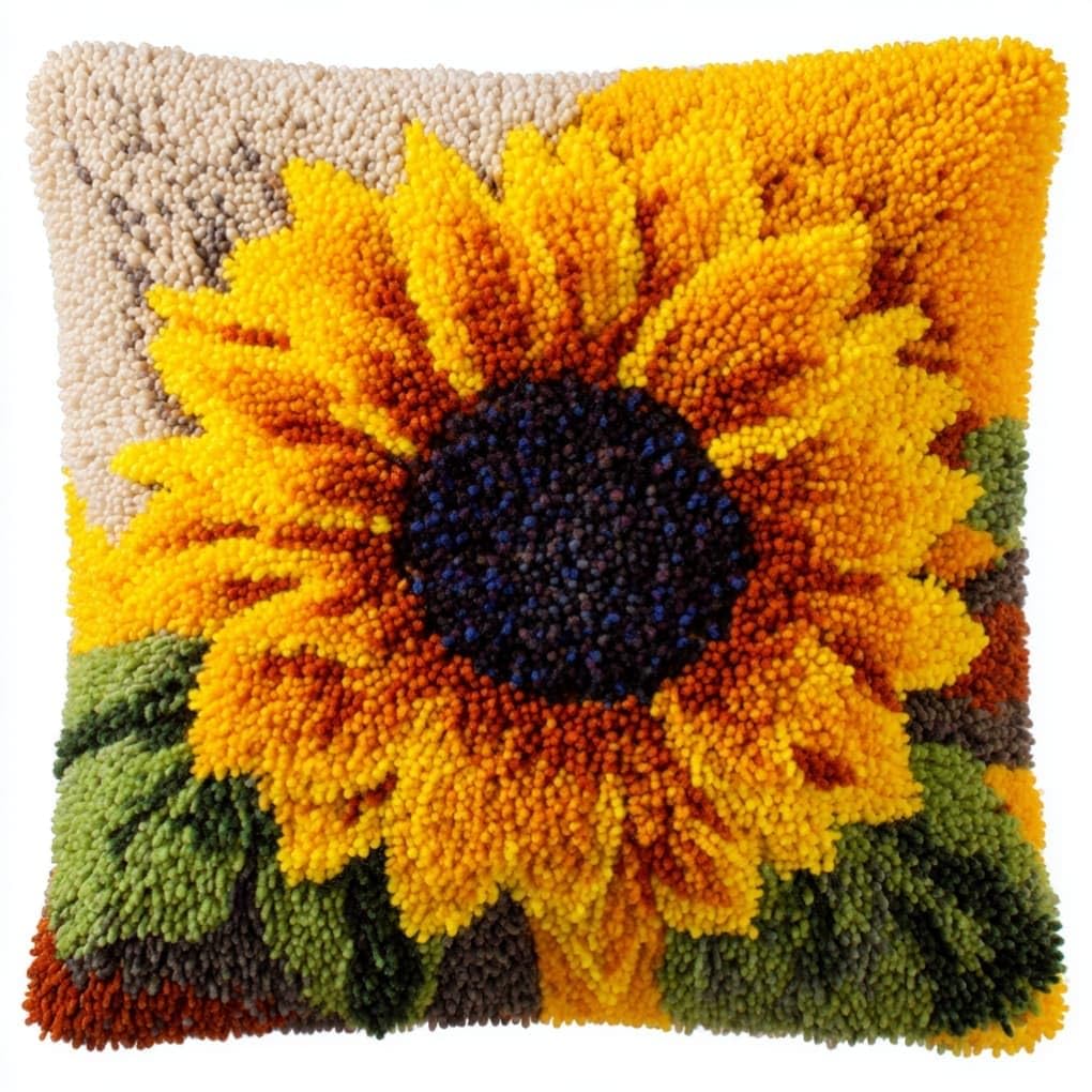Taxpy DIY Latch Hook Pillow Kit Pre-Printed Hook and Latch Rug Kits Sunflower 17X17 Inch.Cross-Stitch Embroidery Cushion Cover for Home Sofa Decoration