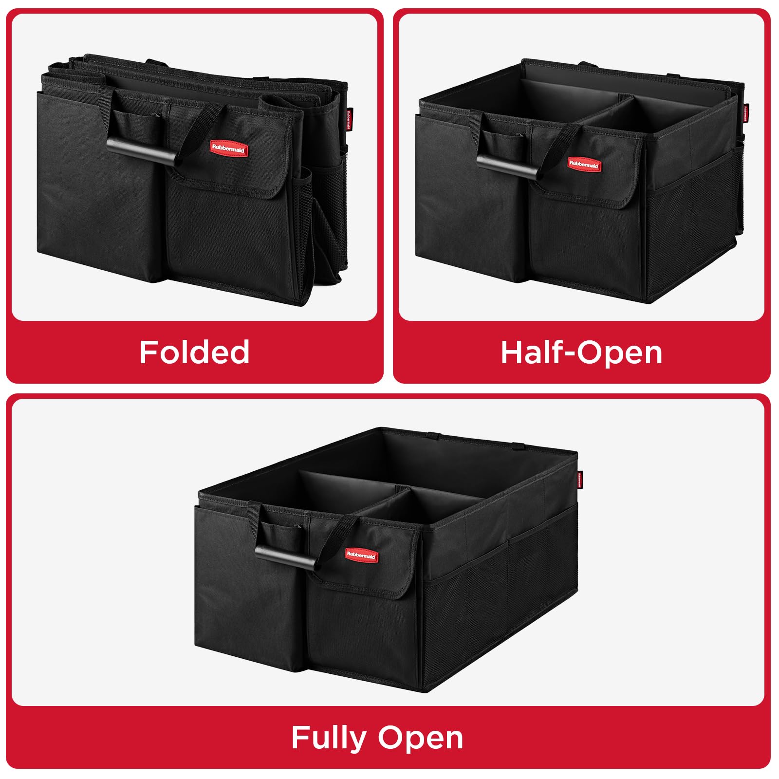 Rubbermaid Car Organizer Collapsible Trunk Organizer Multi-Compartment Car Storage Organization for Car Accessories 3 Compartments Without Cover 22 — view 7