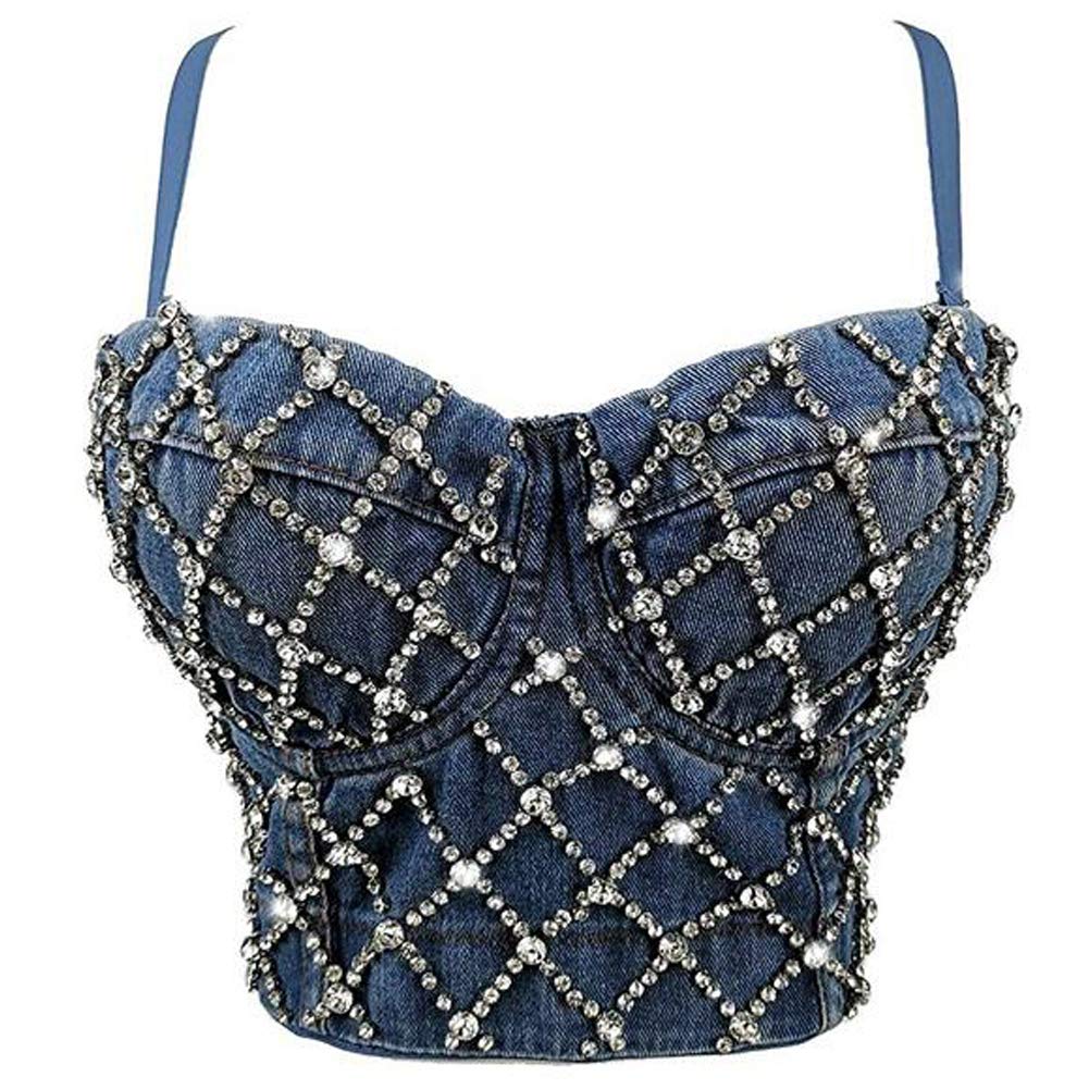 Woboren Women's Blue Polyester Spandex Bustier Corset Top, Xs,