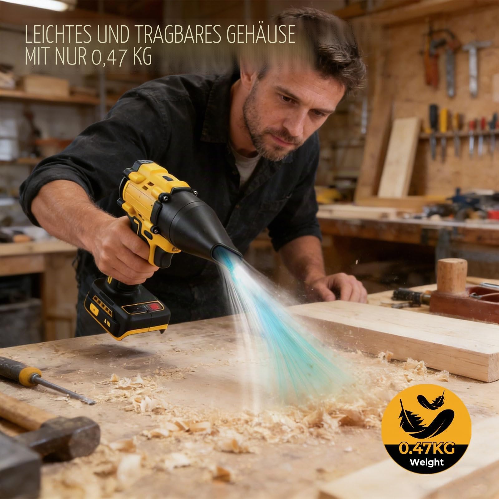 Kabelloser Staubsauger-Bläser für Dewalt 18/20V, 2 in 1 Handstaubsauger bürstenloser Laubbläser 85000 U/min mit einstellbarer Geschwindigkeit und 5 Düsen für Auto, Haus, Büro, Küche (kein Akku) (Gelb