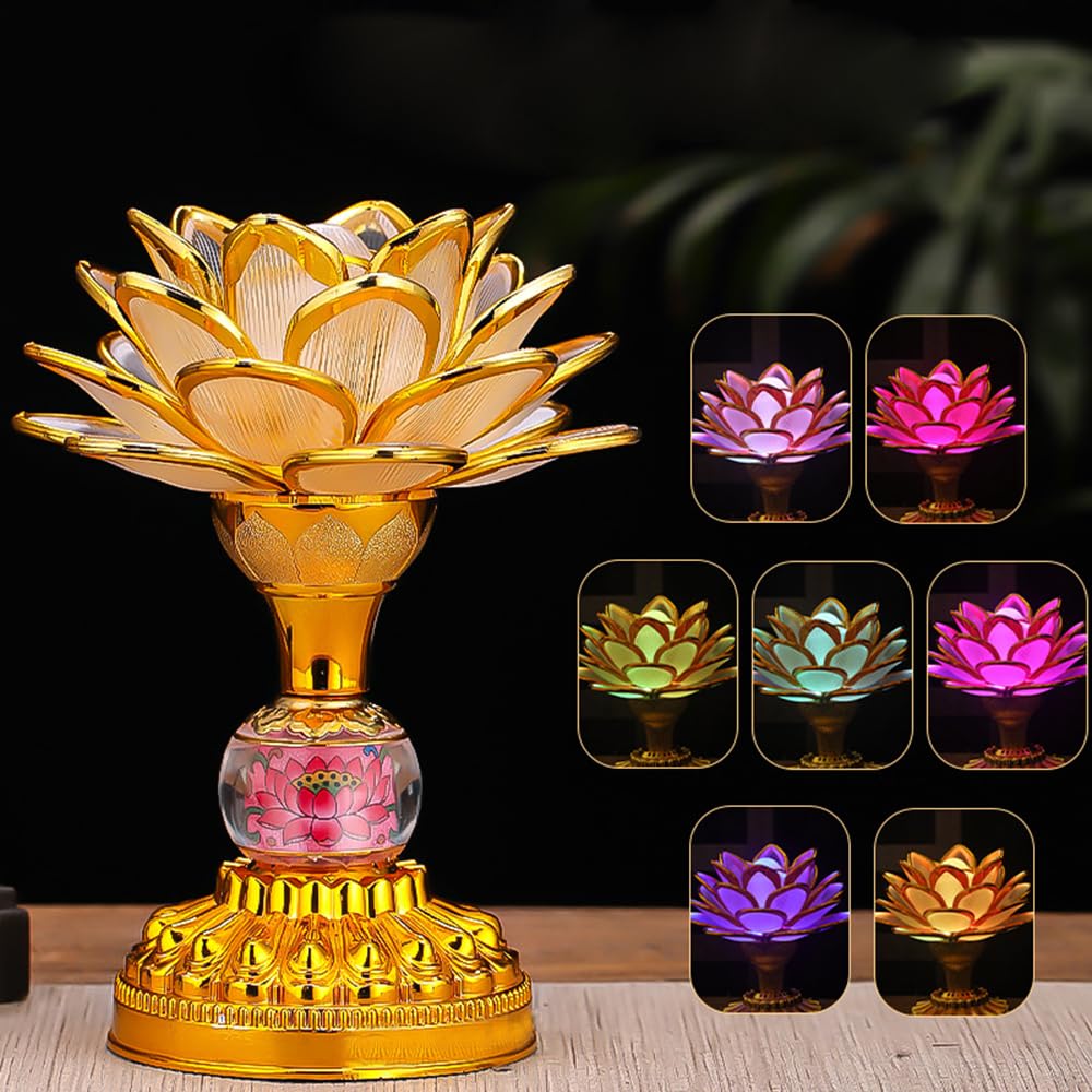 Amazon｜RAYWILL 蓮花 仏花 蓮の花 仏具 ロータス 蓮 造花 LED 7色変化 