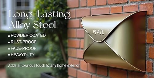 Miniatura 3 de NACH Buzones de pared para exteriores, buzones de pared de latón antiguo de 12.5 x 5 x 10 pulgadas para exteriores, buzones impermeables