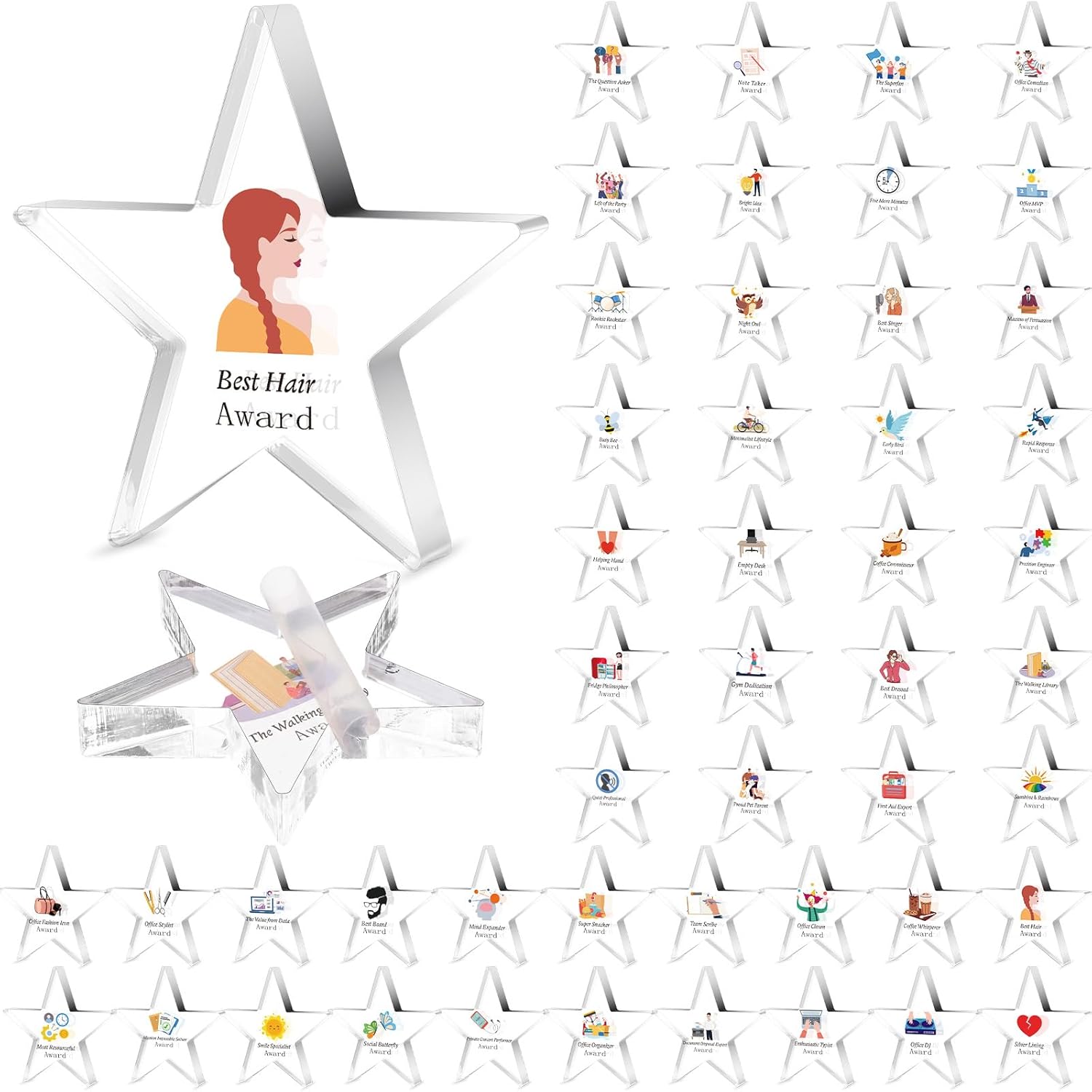 48 Pcs Funny Employee Appreciation Awards Gifts Bulk Small Acrylic Appreciation Awards Trophies Small Team Gifts for Teacher Nurse Office Coworker Staff Recognition(Employee Star)