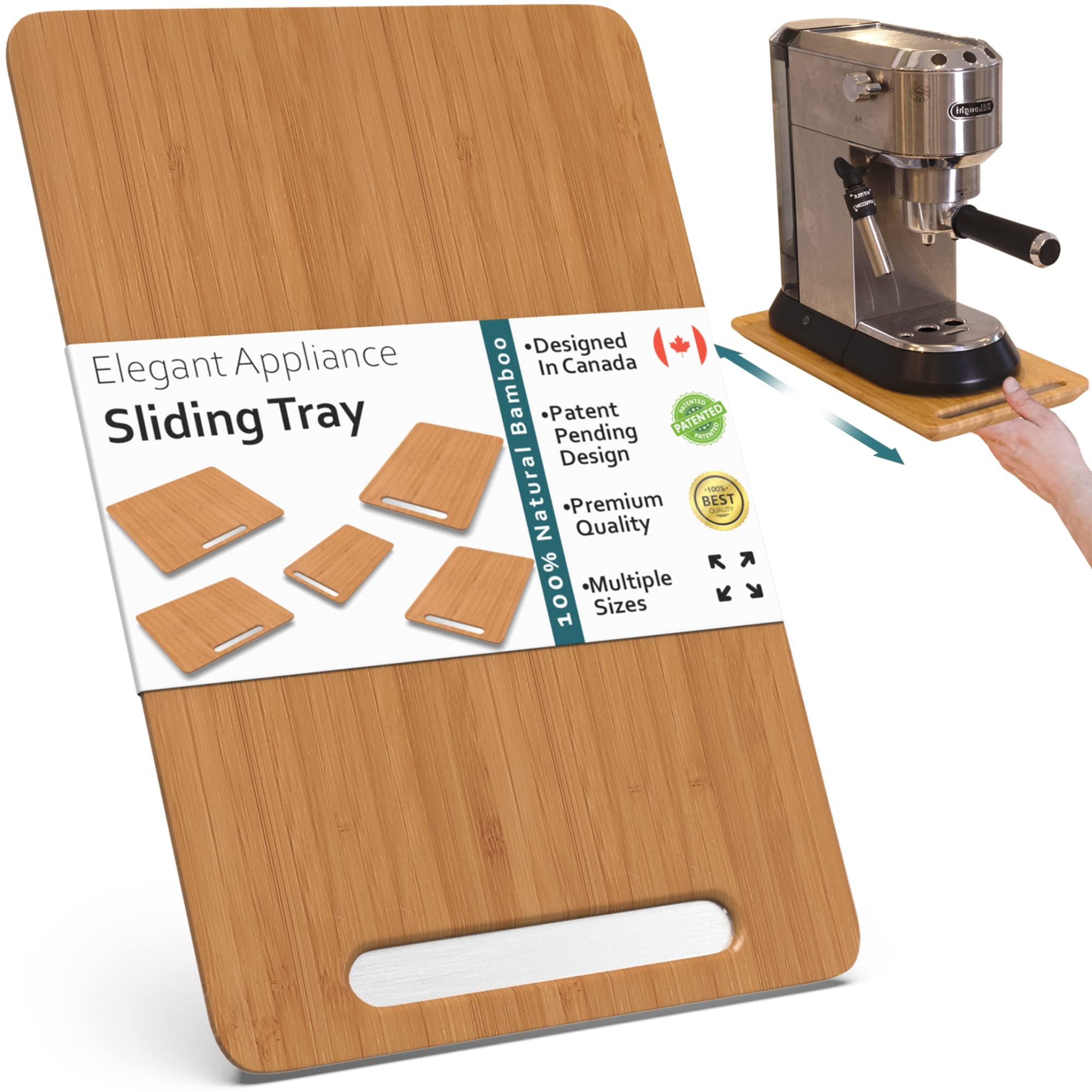 Ibyx Elegant Sliding Tray for Your Coffee Maker & Heavy Kitchen Appliances - Patent Pending - Sturdy, Slides Easily from Under The Cabinet - Rolling Appliance Tray for Countertop with Wheels 7.5X14.5