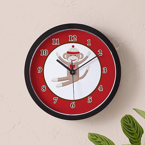 Miniatura 5 de CafePress Sock Monkey - Reloj de pared rojo de 10 pulgadas para sala de estar, cocina u oficina