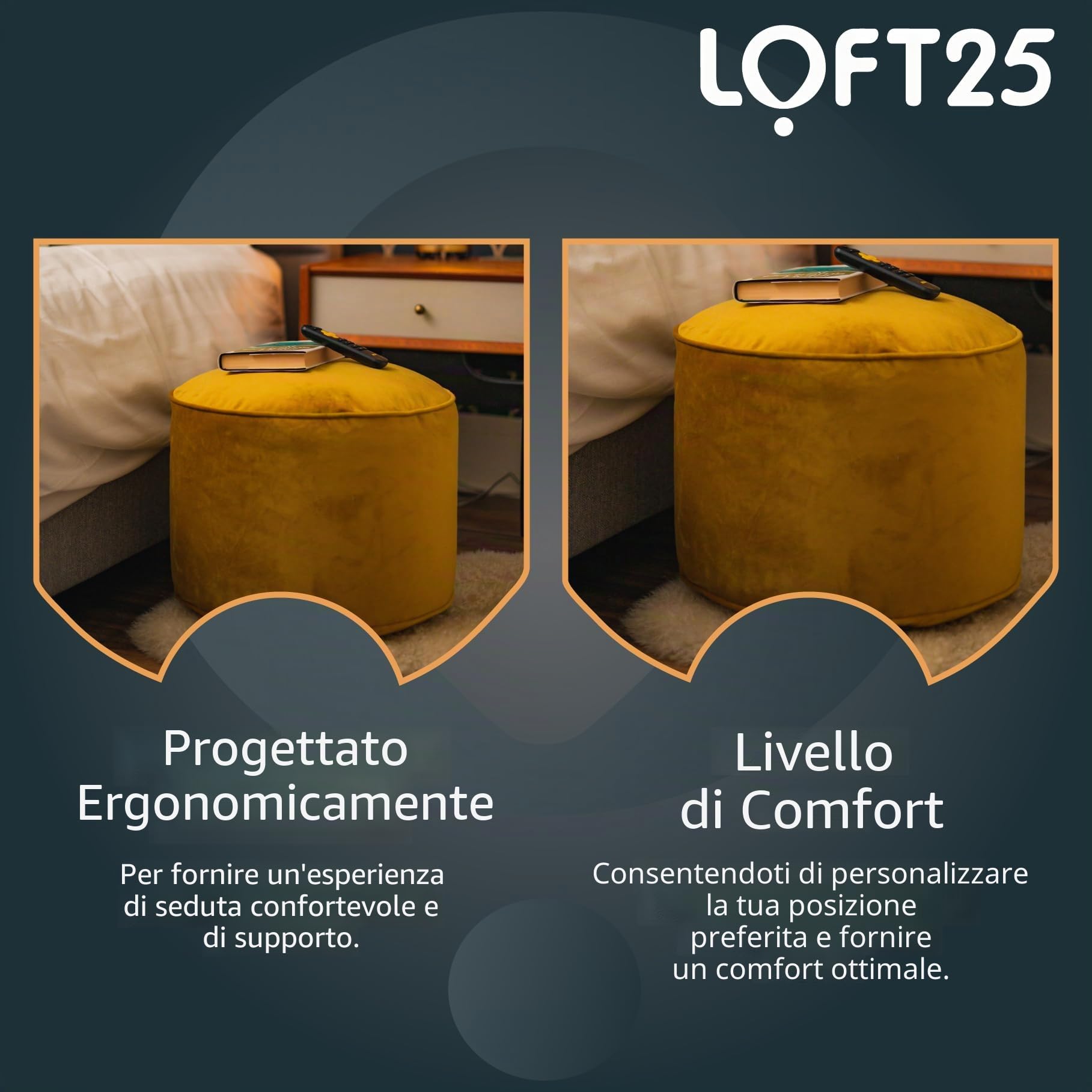 Loft 25 Pouf a Rotondo in Velluto | Pouf Poggiapiedi Imbottito per Soggiorno e Interni | Pouf a Sacco per la Casa | Design Ergonomico per Sostegno del Corpo | Resistente e Confortevole (Tumeric)