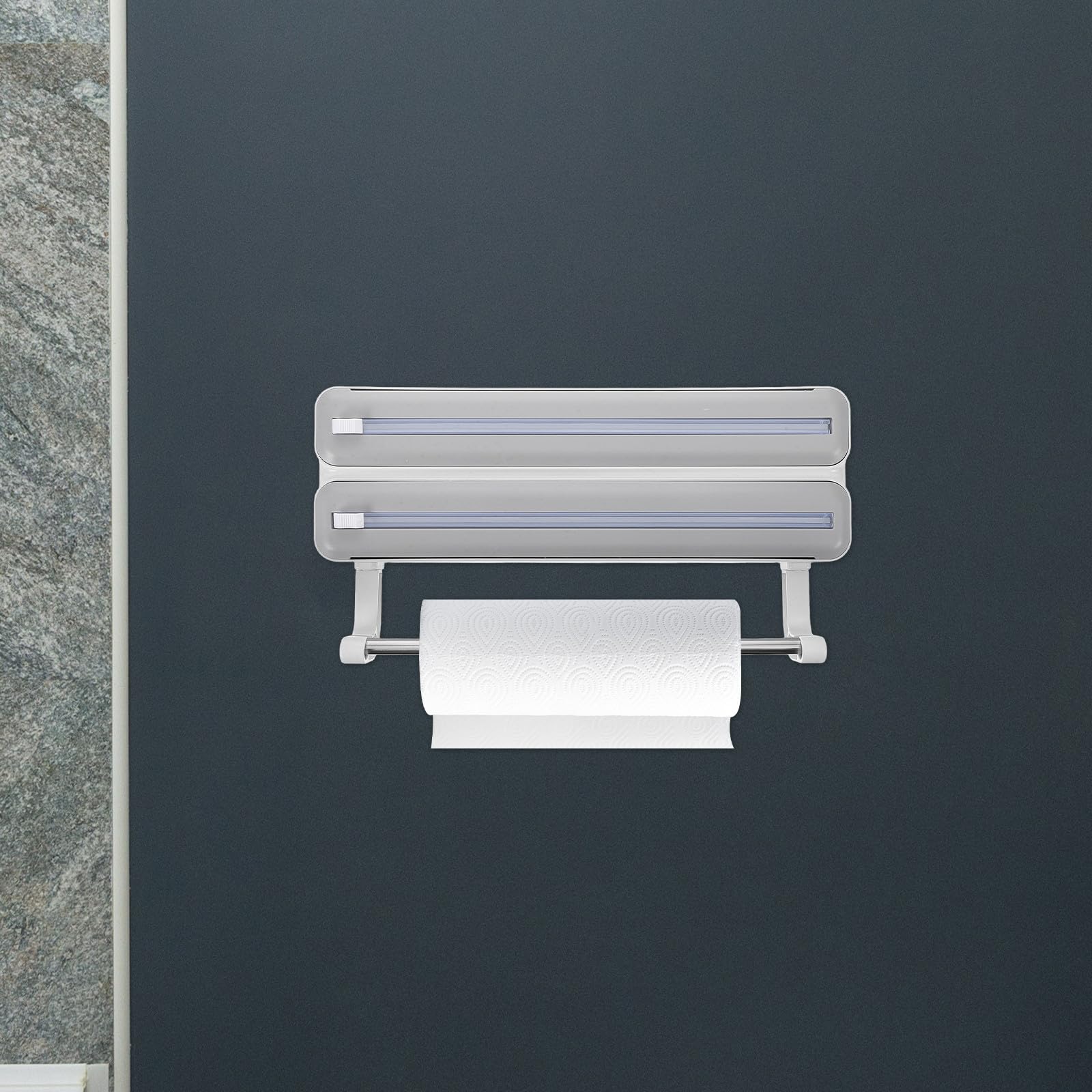 ifundom Distributeur Automatique de Film Alimentaire Double Couche en Abs Coupe-Film Intégré, Support Mural Élégant pour Organiser Cuisine à Domicile