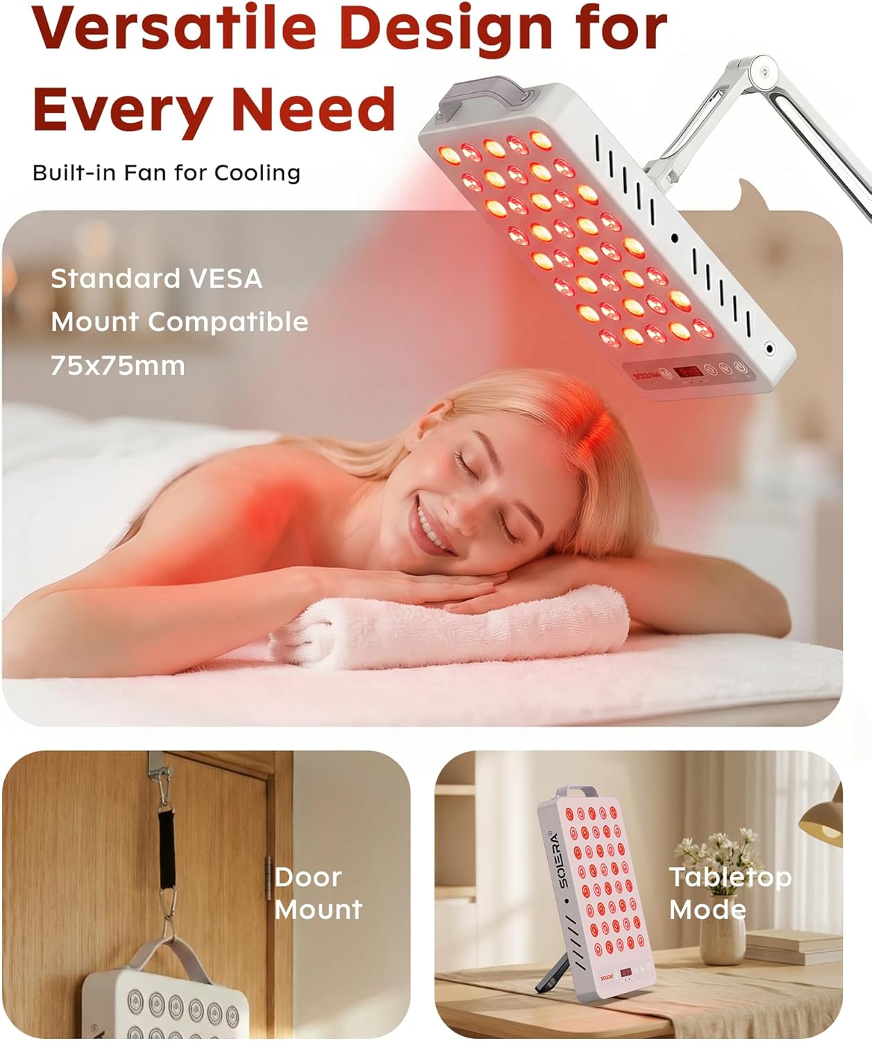 SOLRA Mobile Floor Stand for Red Light Therapy Panels, Height Adjustable 45-57" Rolling Mount with VESA 75x75mm, Heavy Duty 26lbs Capacity for RLT Wellness Lamps, Monitors and Tablets, （White