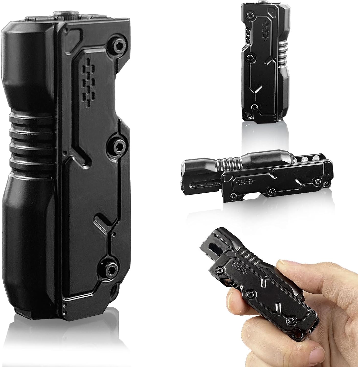 Metal Fidget Slider Toy for Adults, Cool Magnet Push Pull Robot Gun Barrel Design EDC Stress Relief Toys for ADHD & Anxiety, Magnetic Executive Desk Figet for Office, Home, Travel (Black)