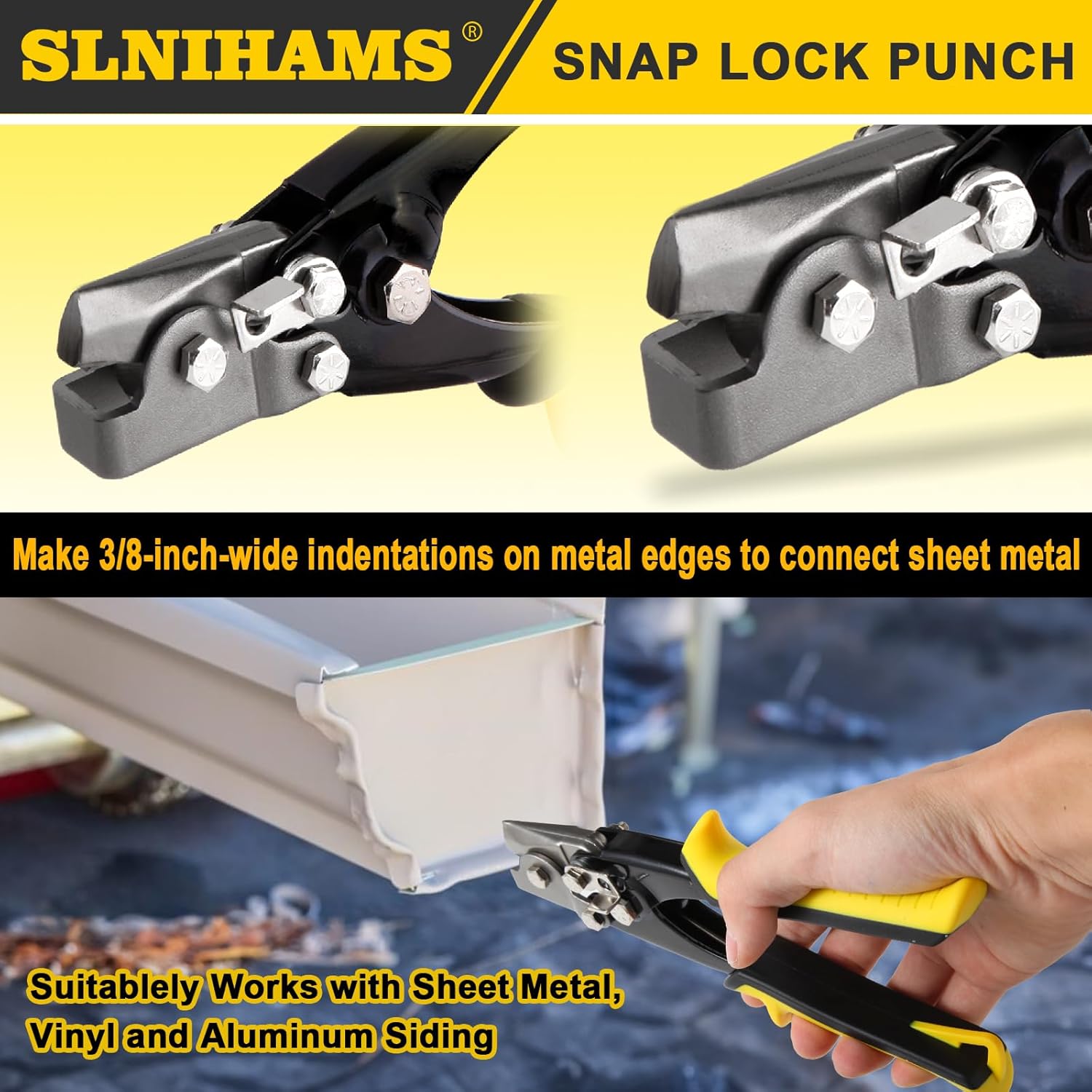 SLNIHAMS Snap Lock Punch Tool for Sheet Metal, 9”Gutter End Cap Crimper Tools for Vinyl and Aluminum Siding, End Cap Crimper, Vinyl Siding Tools for Sheet Metal Ccorner Notcherl