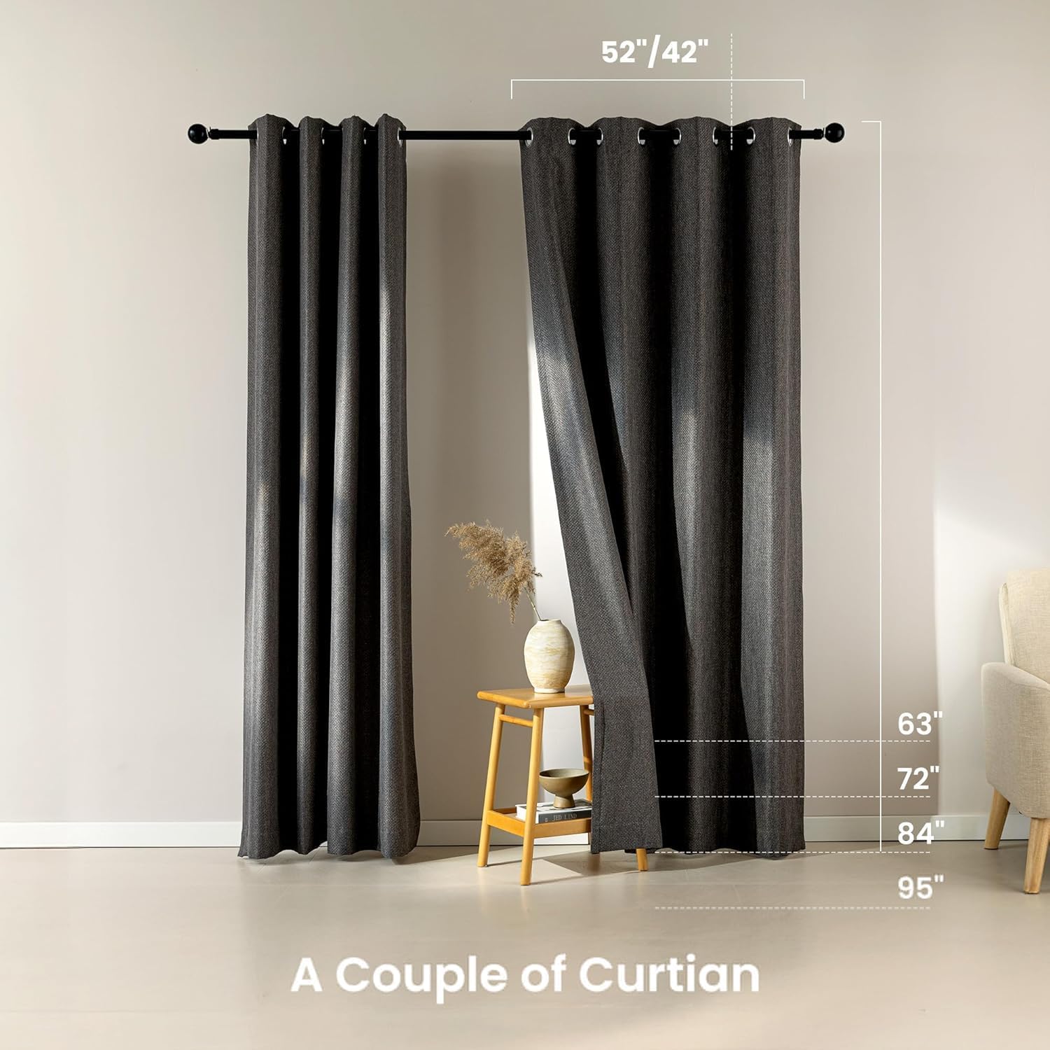 SLEEP ZONE Blackout Curtains for Bedroom and Living Room, Drapes with Thermal Insulation for Room Darkening, 2 Panels Noise Reducing Window Curtains, Dark Gray, 52" × 63"