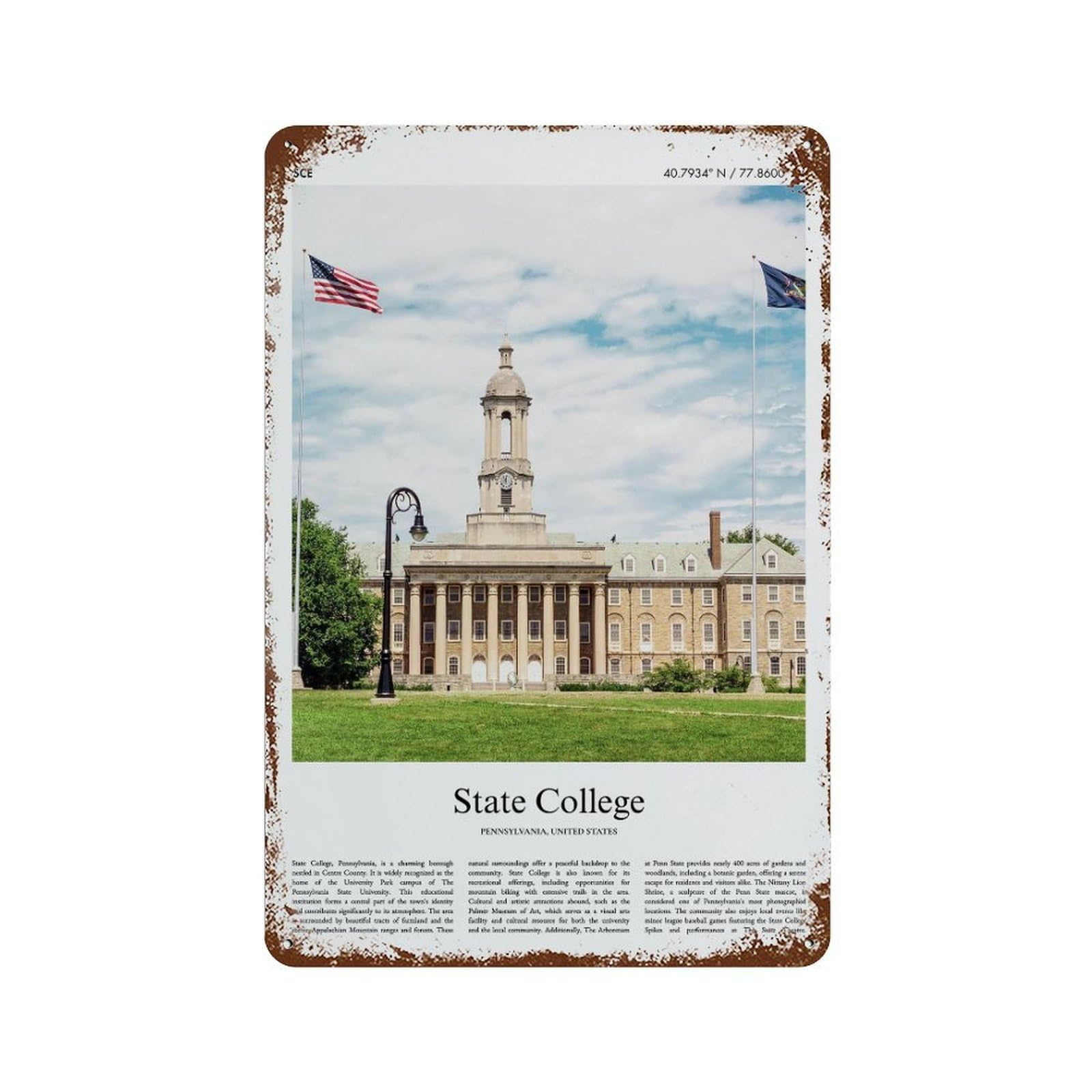 xiaoxiaoshen State College Pennsylvania, United States, USA City Scenery Wall Decor Art Metal Tin Poster Modern Home Decor Art Home Bar Shop Decorations Vintage Sign 30x20cm