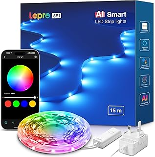 Lepro SE1 AI Smart LED Strip Light 15M RGB, Works with Alexa & Google Assistant, Music Sync, Colour Changing RGB Lights, P…