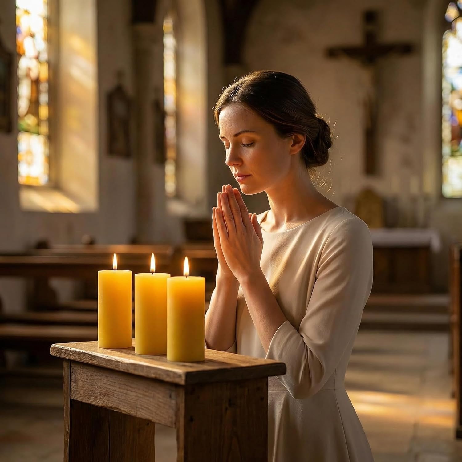 100% Pure Beeswax Long Burning Easter Candles, 210 Hours, Dripless Smokeless, Natural Honey Scent, Handmade for Emergency Home Decor Prayer Meditation, 2x4 Inch, 6-Pack