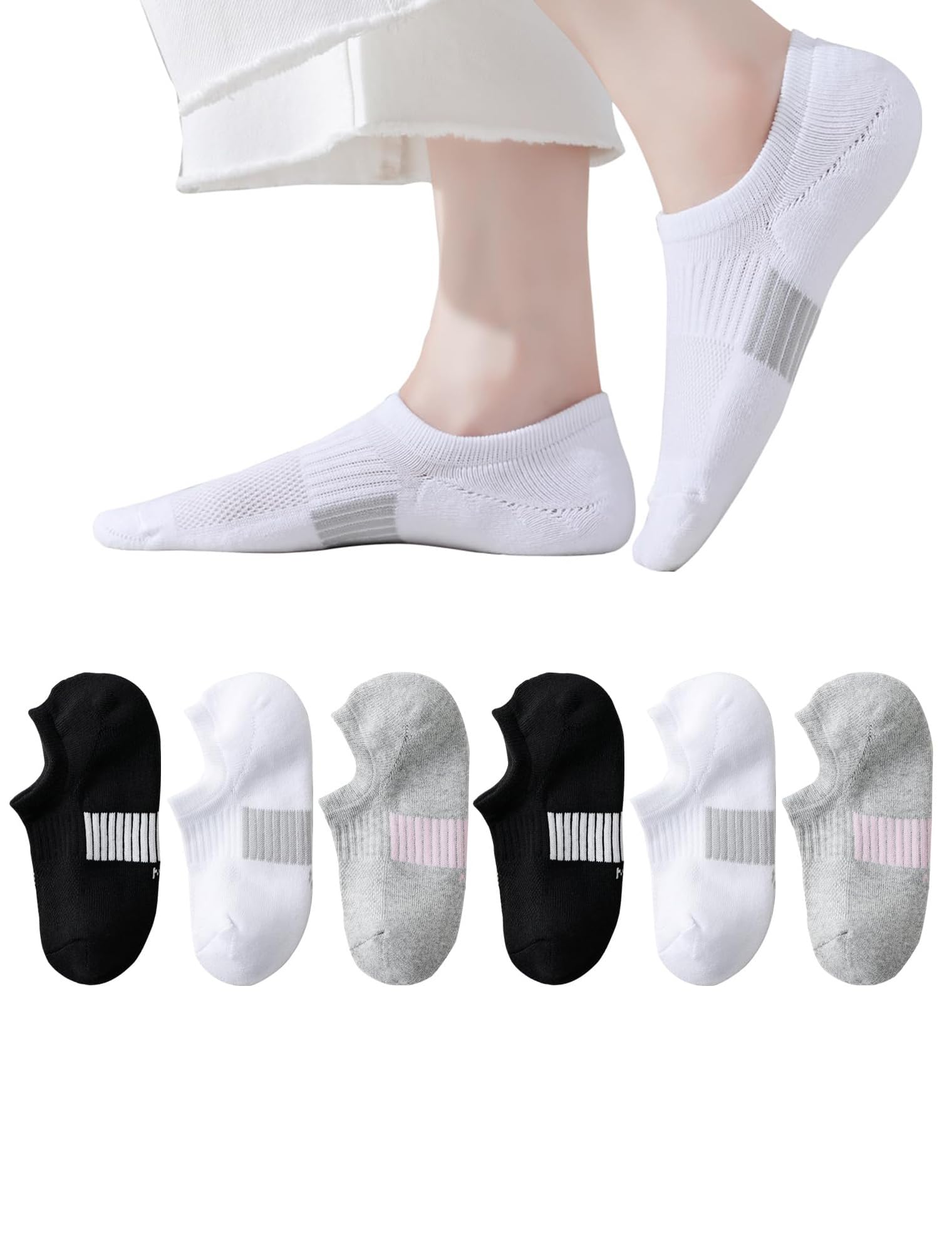 EPEIUS Thick No Show Socks for Women Athletic Ankle Socks Cushioned Running Low Cut Non Slip Footies 3/6 Pairs