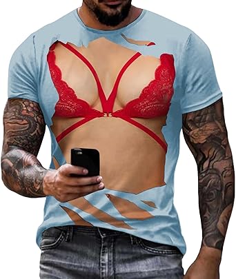 Mens 3D Print T Shirts Funny Novelty T-Shirts Young Men Tee Short Sleeve Crew Neck Sexy Shirts for Men