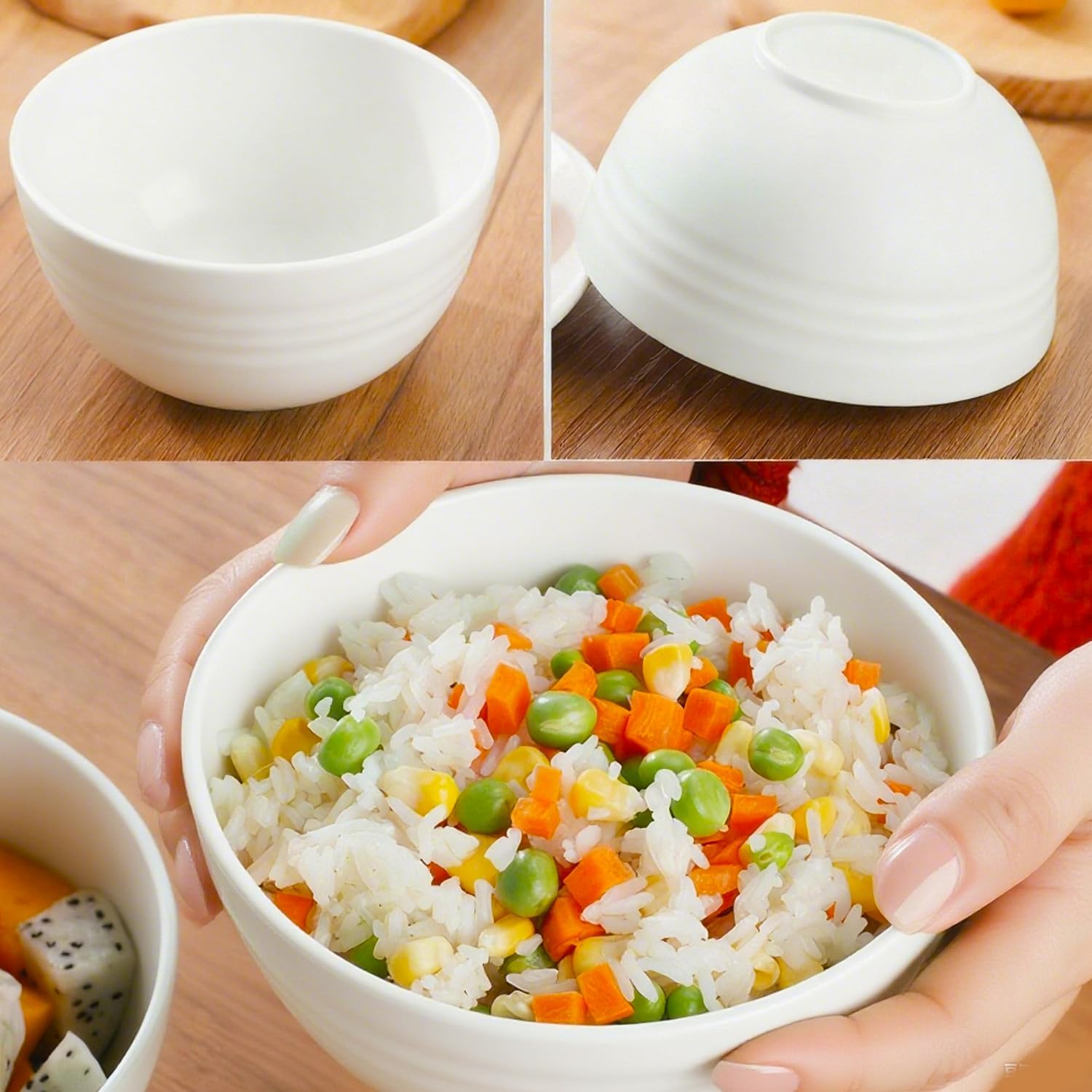 Plastic Reusable Wheat Straw Bowls , Microwave & Dishwasher Safe (White)