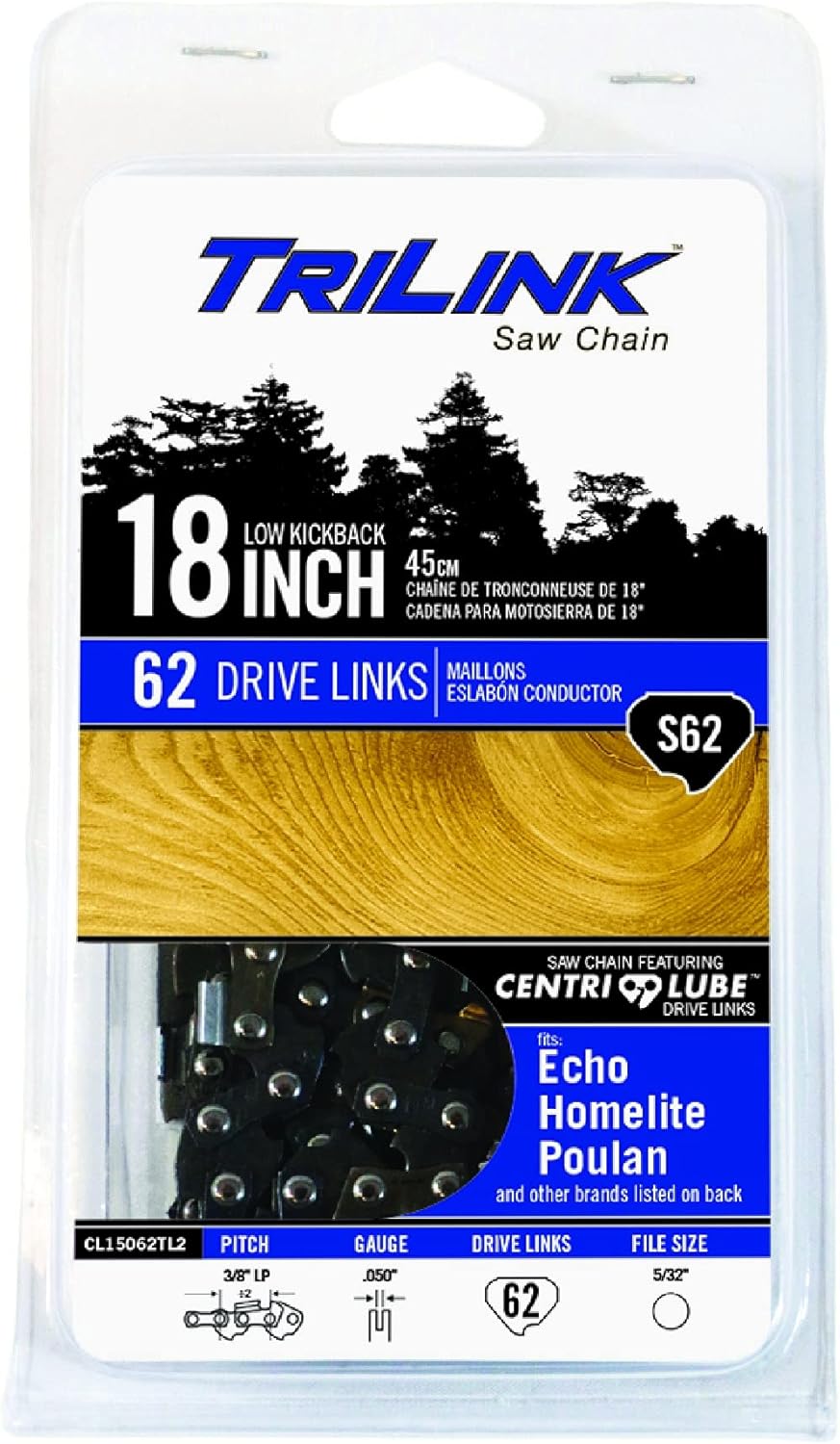3/8 LP .050 Gauge 62 Drive Links Chainsaw Chain Compatible with/Replacement for Homelite 20, 20AV, 23, 23AV, 3300, 3314, 3316, 3318, 3350, 3550, 3800, 3850 S62-91PX Chain Chainsaws