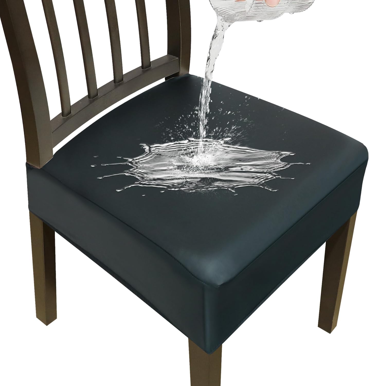 Dining Chair Covers,Seat Covers for Dining Room Chairs Set of 6,Waterproof PU Leather Chair Seat Slipcovers,Removable Washble Dining Room Chair Seat Cover(Black,with Zipper) With Zipper 6PCS Pu Leather Black