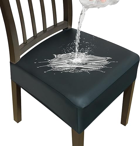 Juego de 6 fundas para sillas de comedor, fundas de asiento para sillas de comedor, fundas elásticas de piel sintética para sillas de cocina, fundas