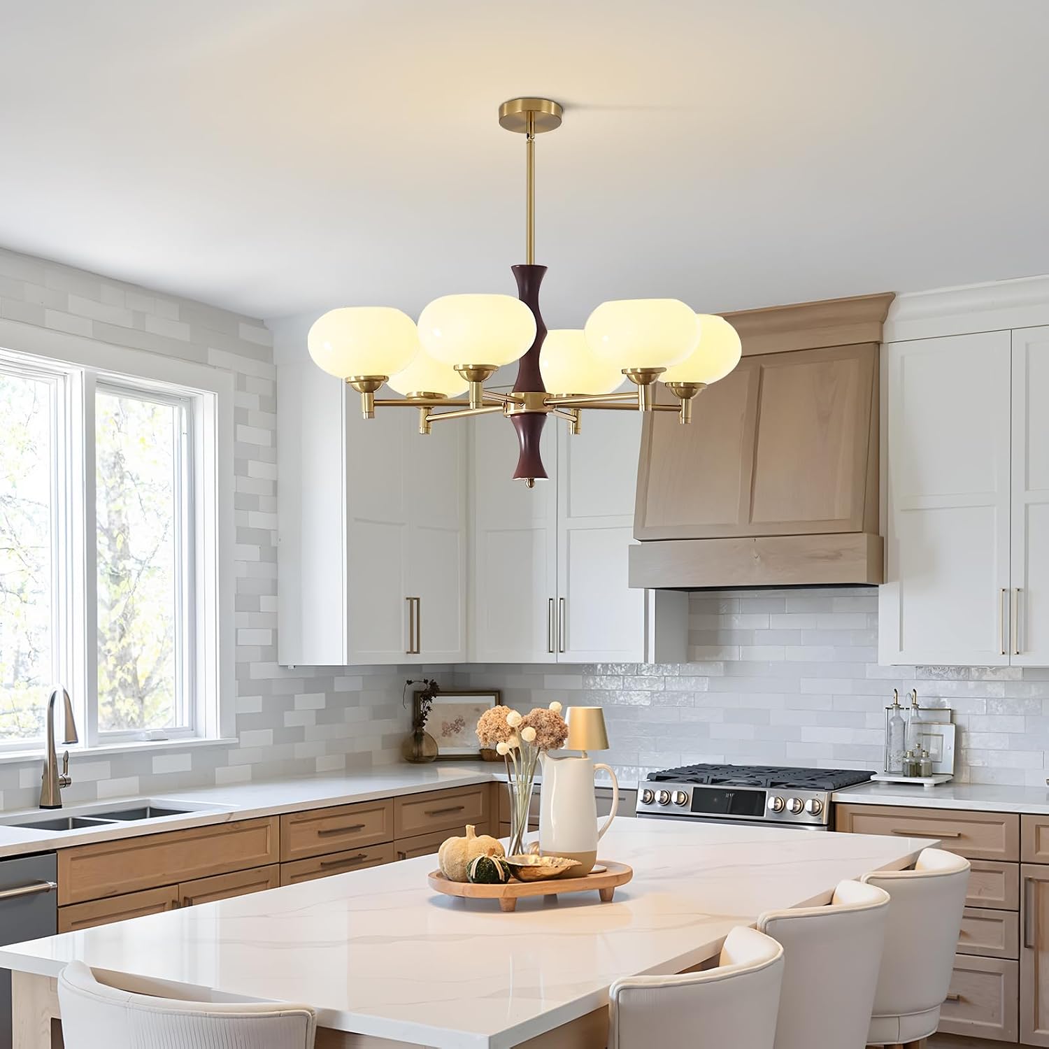 KCO Lighting Antique Brass Flush Mount Chandelier Vintage Glass Pendant Light Fixture Modern Globe Sputnik Chandelier Gold Bedroom Sputnik Ceiling Light