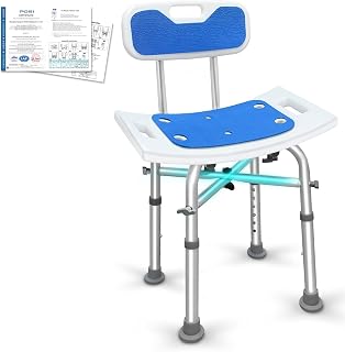 Duschstuhl mit Rückenlehne, 6-stufig Höhenverstellbar:65-77cm,Blau