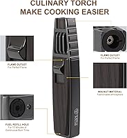 Vista 2 de Encendedor de butano, soplete de soldadura, estilo nogal negro, soplete de cocina recargable, resistente al viento, ajustable, llama solar, soplete