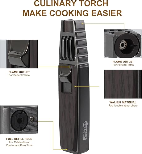 Miniatura 2 de Encendedor de butano, soplete de soldadura, estilo oro caoba, linterna de cocina recargable, resistente al viento, llama ajustable, soplete solar