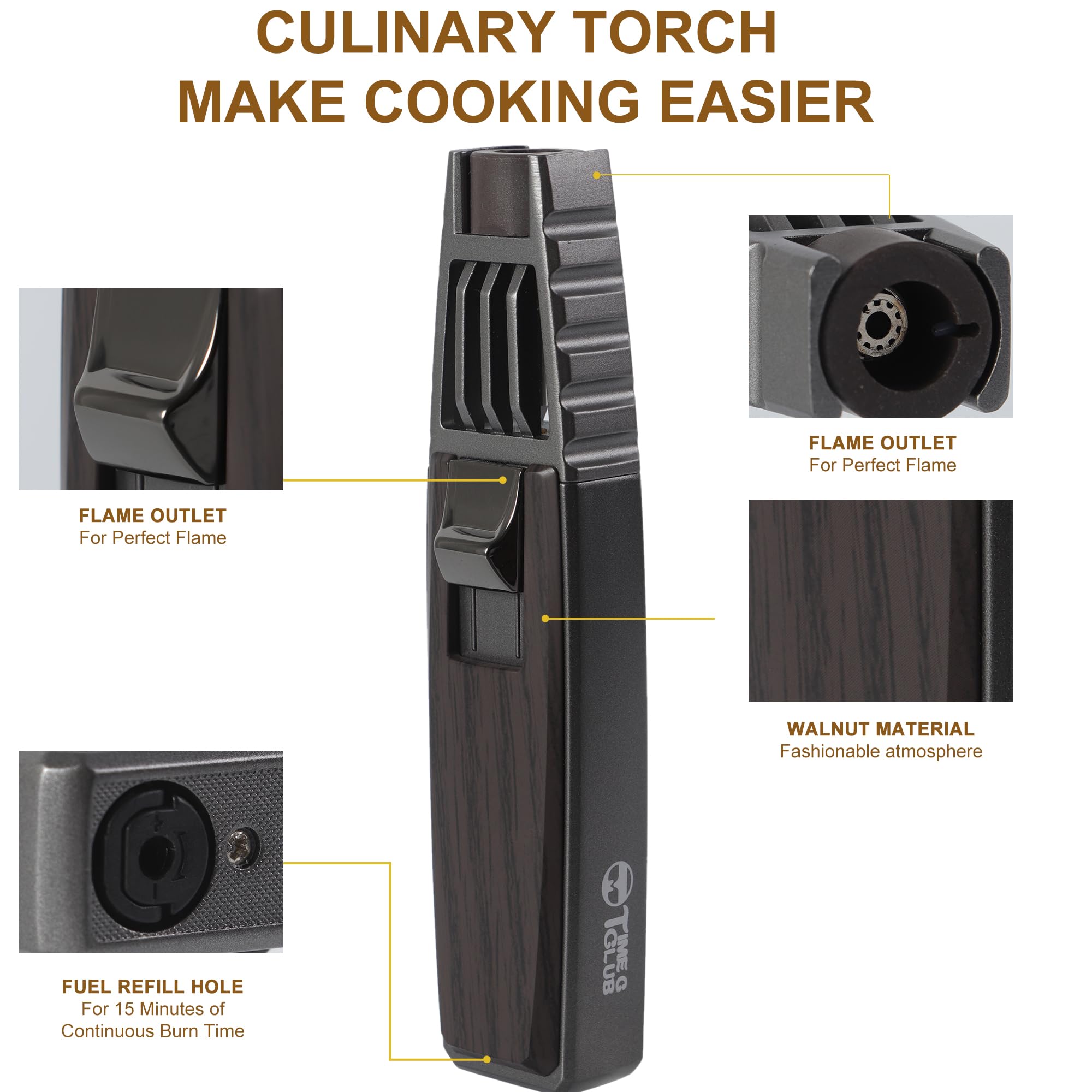 Briquet Torche De Cuisine Rechargeable - Flamme Windproof 1300°C | Pour Crème Brûlée, Camping, BBQ