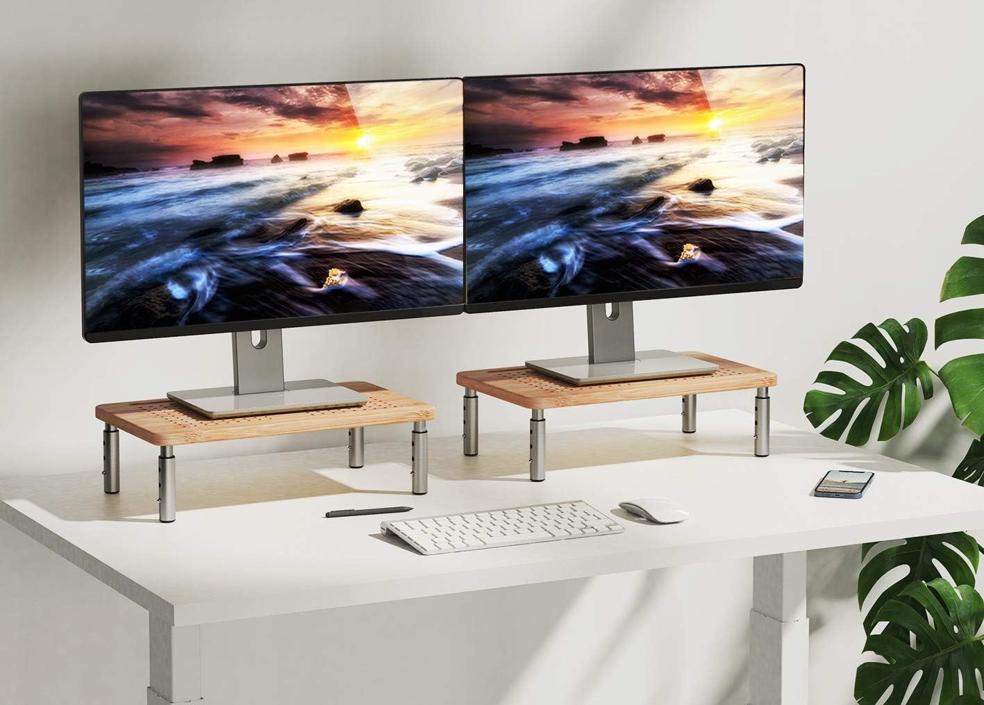 Hоt Dеаlѕ Husky Mounts Monitor Riser Laptop Stand, Adjustable Legs, Stackable, 15.75 x 9.25 x 6 Max Height, Bamboo and Brushed Steel, Set of 2