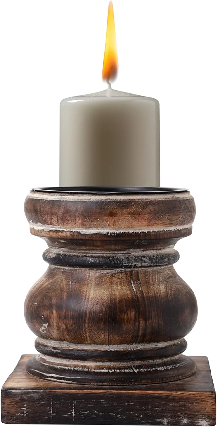 HnH Estore Black Wooden Candle Holders for Pillar Candles