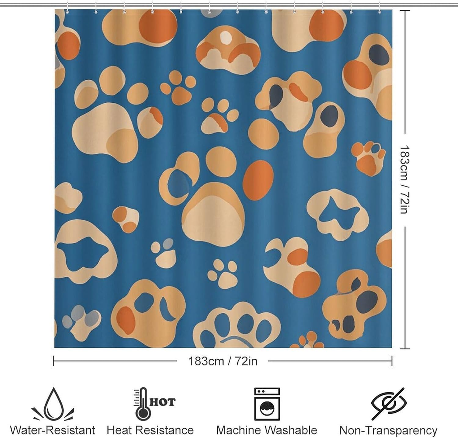 Dog Paw Prints Shower Curtain Set 4 Piece, Non-Slip Bath Mat with Toilet Lid Cover and Waterproof Shower Curtain with 12 Hooks, Complete Bathroom Set for Home Decor