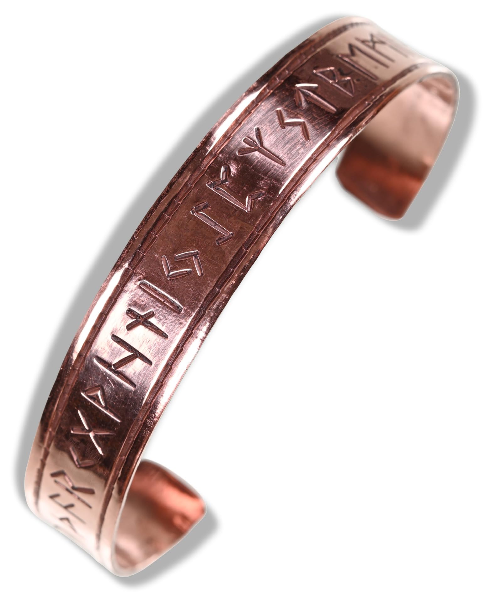 Bracciale vichingo con antico alfabeto rune Futhark, fatto a mano, in rame, modello: Runar