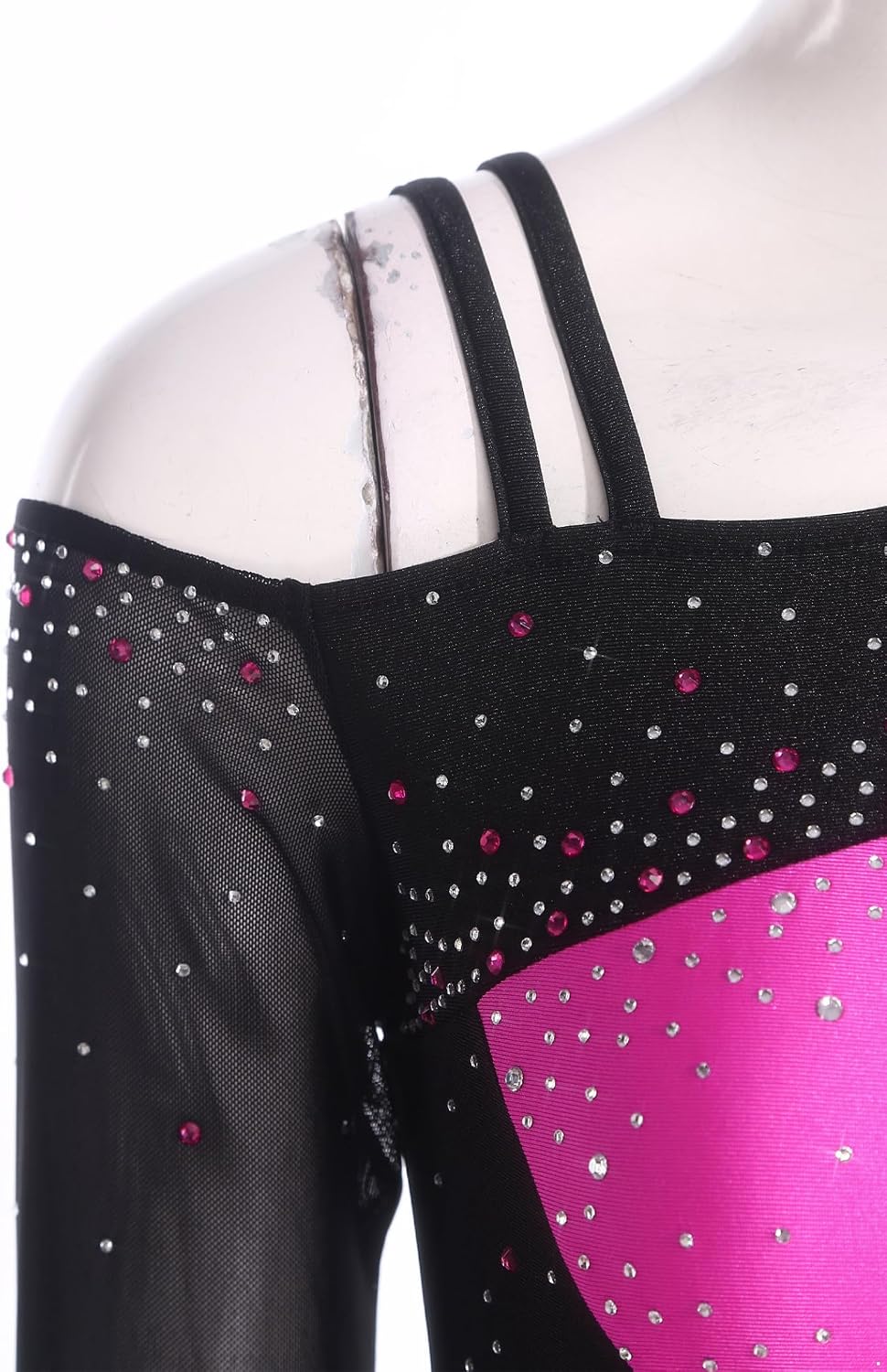 Women's Ice Skating Dress Rhinestone Long Sleeve Ballet Leotard Dresses Competition Dancewear