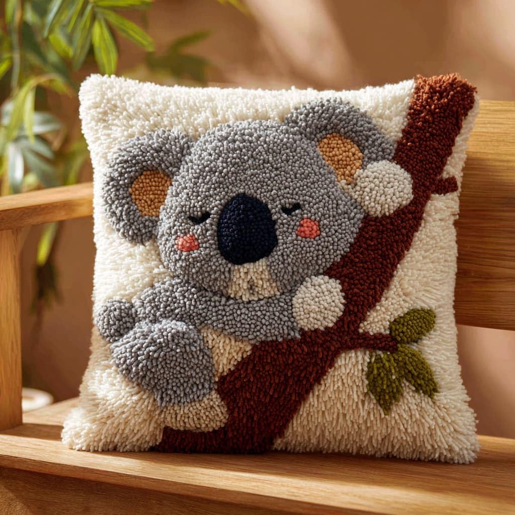 Taxpy Latch Hook Pillow Case Kits, Koala Embroidery Kits DIY Pillow Cushion Cover Latch Hook Cushion Kit,17x17inch