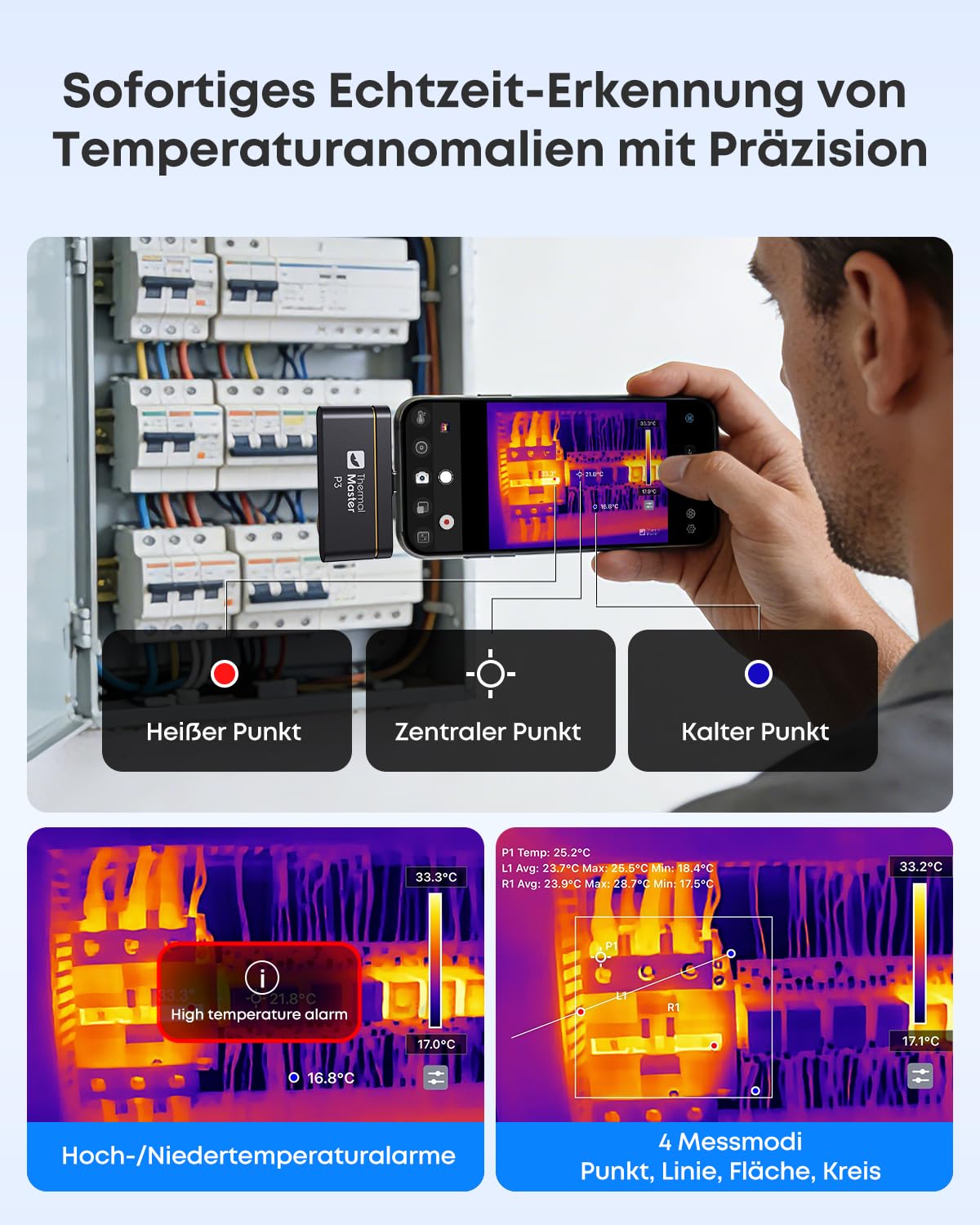 Thermal Master P3 Wärmebildkamera für iPhone & Android, Infrarotkamera mit 512x384 X³IR Auflösung, 8mm Makro-Objektiv, -20°C-600°C, 15x Digitalzoom für Elektronik HVAC PCB Inspektion