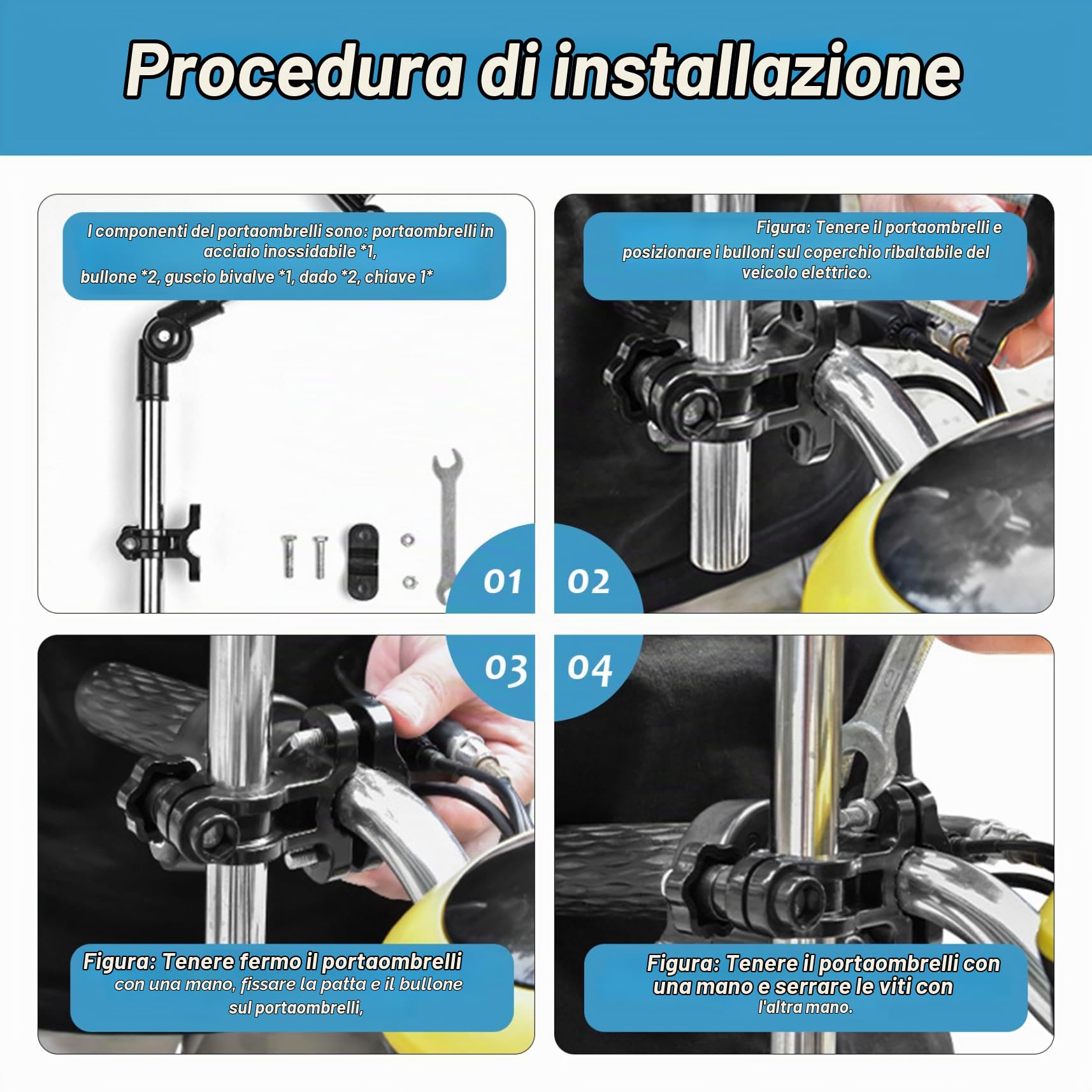 Ombrello sedia ombrello sedia con morsetto regolabile, ombrello per sedie a rotelle per la protezione da pioggia/UV, 40,9 Parasolo a doppio lato esteso per carrozzina, passeggino, bici, sed