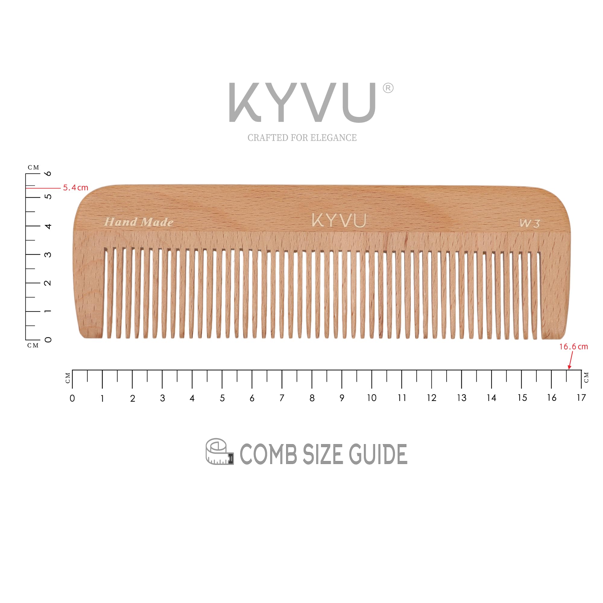 KYVU W3 Handmade 16.6 cm Coarse-Tooth Wooden Comb - Steam Beech, Natural Beech, 16.6 Centimeters - Image 4