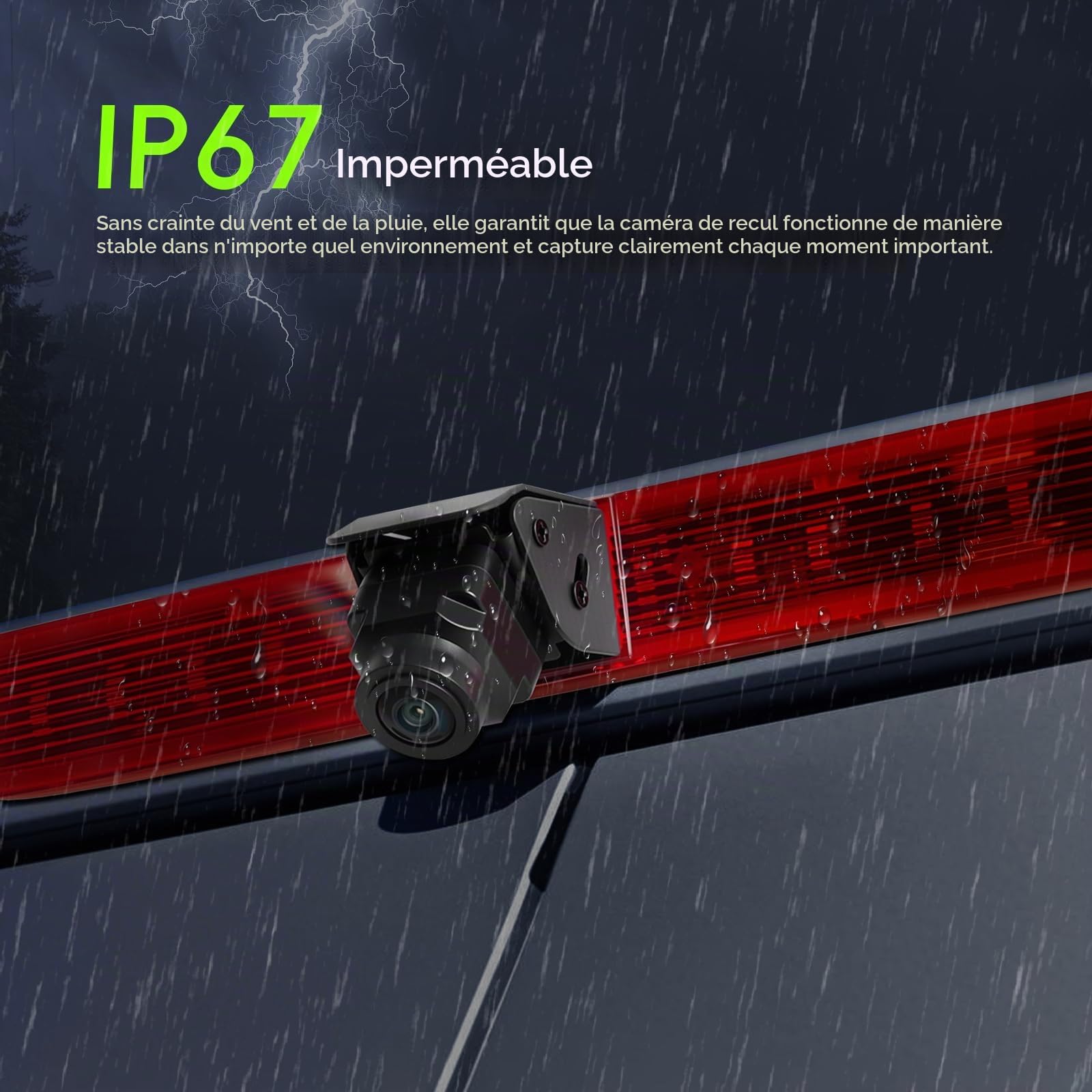 Caméra de Recul de Feu de Freinage pour Peugeot Partner 2008-2020/Citroen Berlingo 2008-2020 avec Vision Nocturne P67 Étanche Angle de Vision de 140° Connexion par Câble Stable Double Caméra 720P