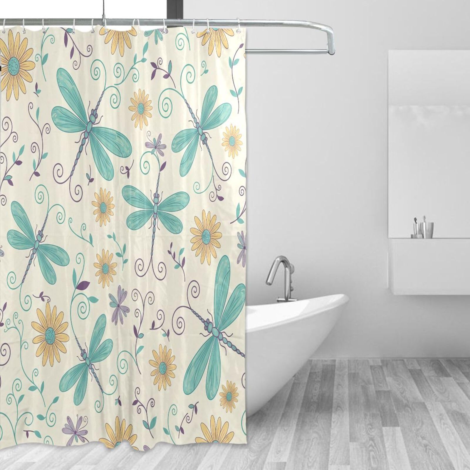 Rideau de douche vintage libellule anti-éclaboussures lavable et étanche 157 x 183 cm