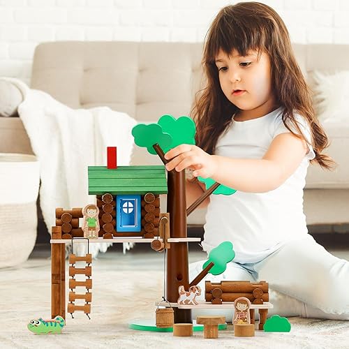 Miniatura 2 de SainSmart Jr. Juego de construcción de casa de árbol de madera de 2 niveles, regalo educativo para niños, juguete creativo STEM con cabañas y hojas