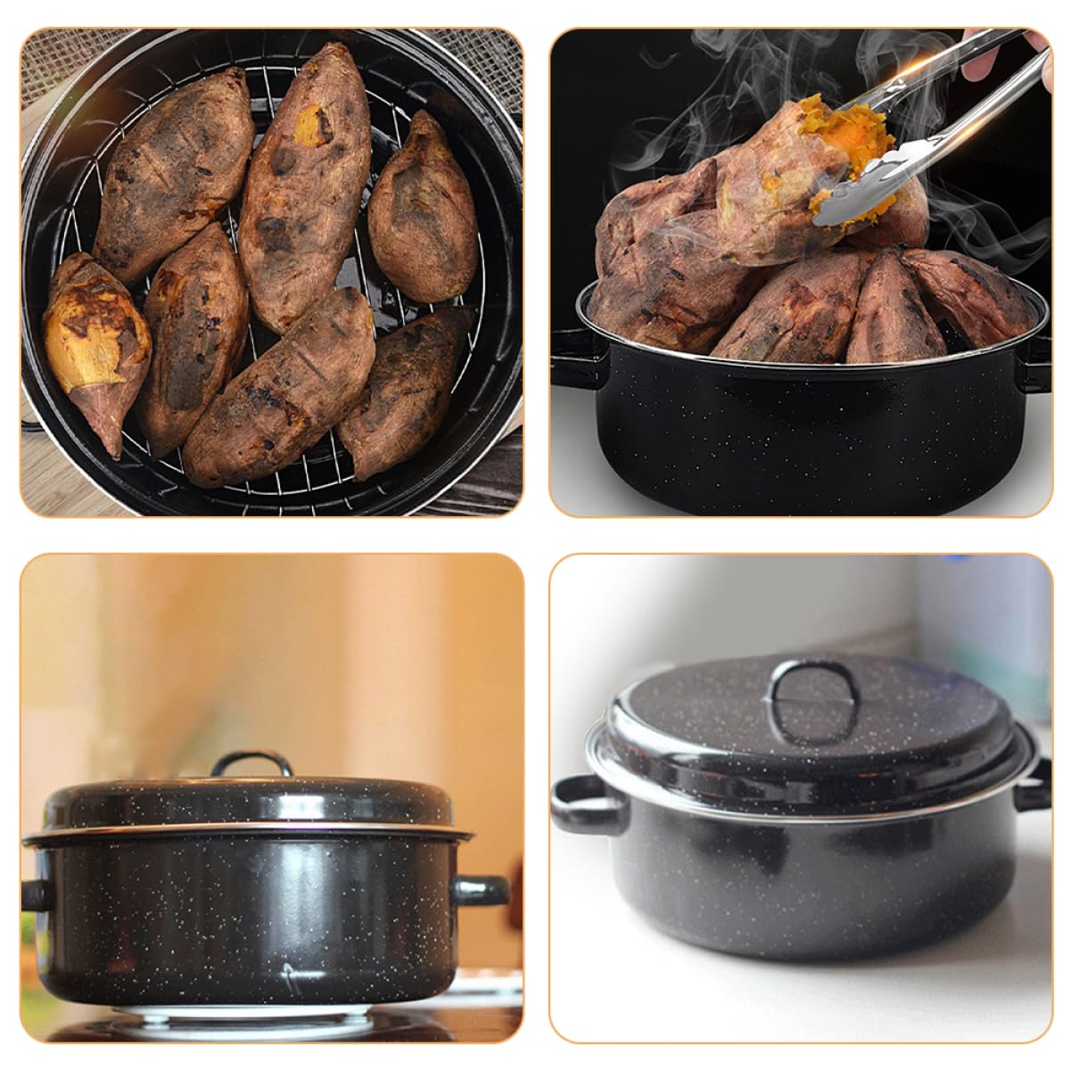 PRETYZOOM Multi-function Enamel Roasting Pot for Household Bbq Cooking Baking Pan Uniform Heat Distribution for Korean Style Grilling and Roasting