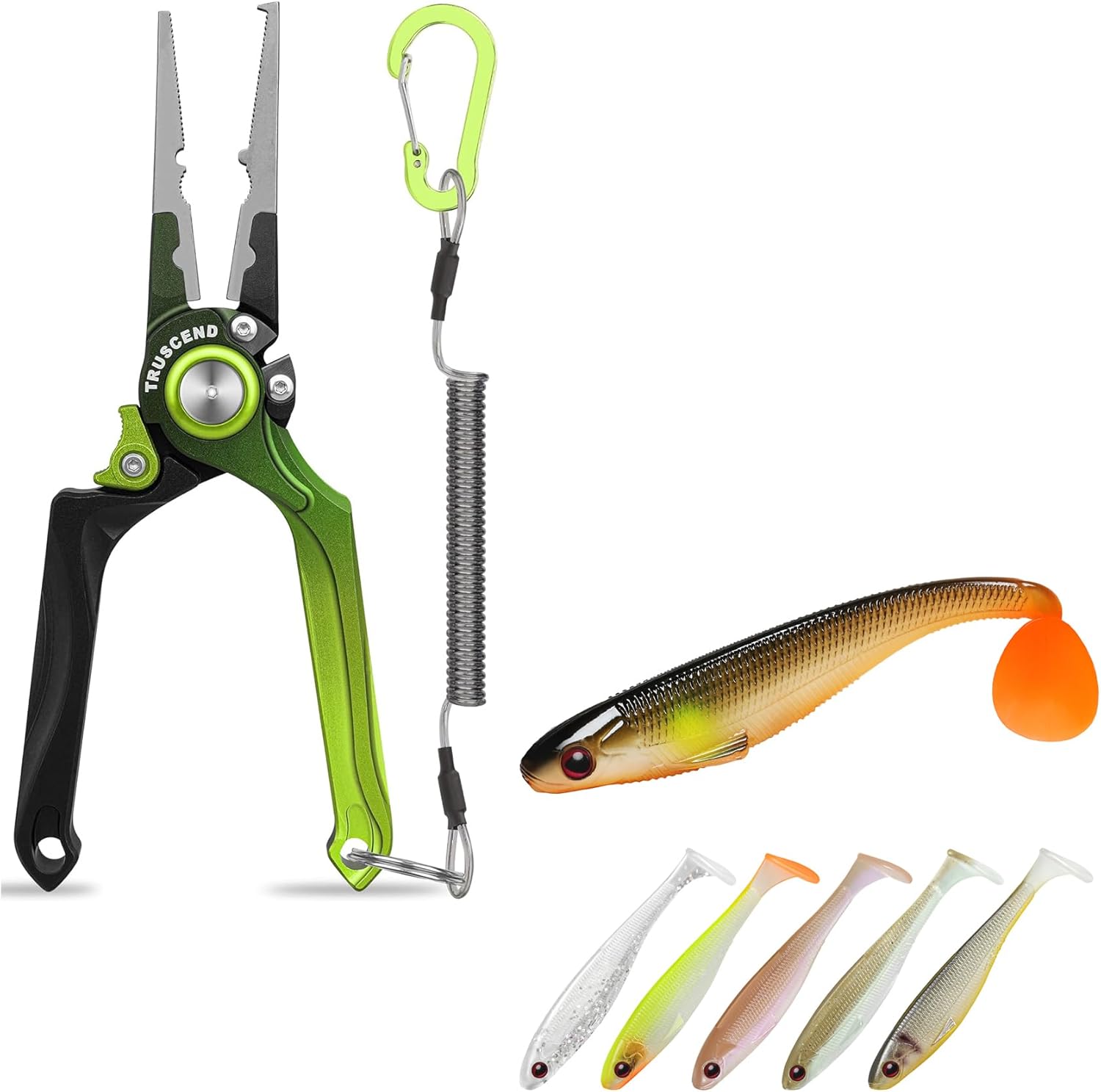 TRUSCEND Lockable Handy Fishing Pliers with Innovative Ergonomical Handle, Multi-Function Fishing Gear with Mo-V Cutter, Top Soft Fishing Lures for All Species of Fish, Fishing Gifts for Men