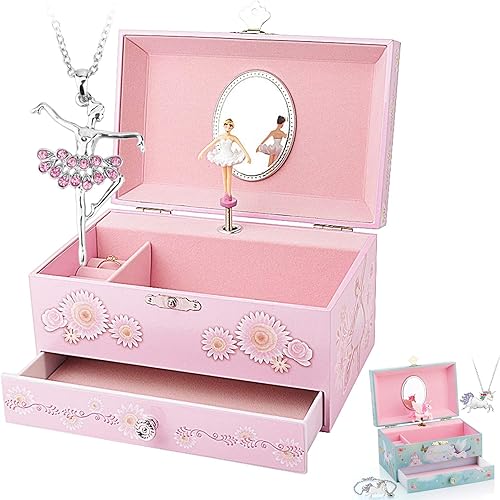 RR ROUND RICH DESIGN Joyero musical para niños con temática de unicornio y flores para niñas