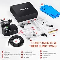 Vista 5 de Kit de aerógrafo con compresor de aire, cepillo de aire de alta presión de 22/30/50 PSI, sin obstrucción con boquilla de 0.2/0.3/0.020 in, ideal