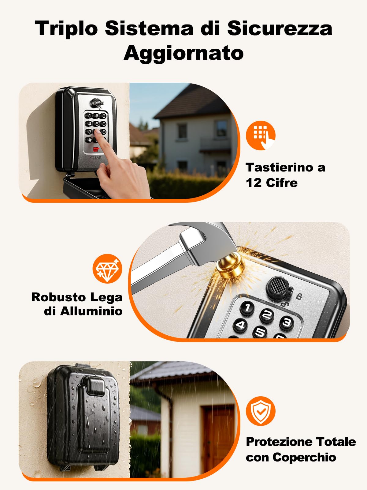 ISEYOU Key Box, Cassetta Chiavi con Codice Ripristinabile Muro, Locker Chiavi Combinazione a 12 Cifre da Esterno, Grande Capacità & Resistente alle Intemperie per Casa, Ufficio, Garage, Appartamento