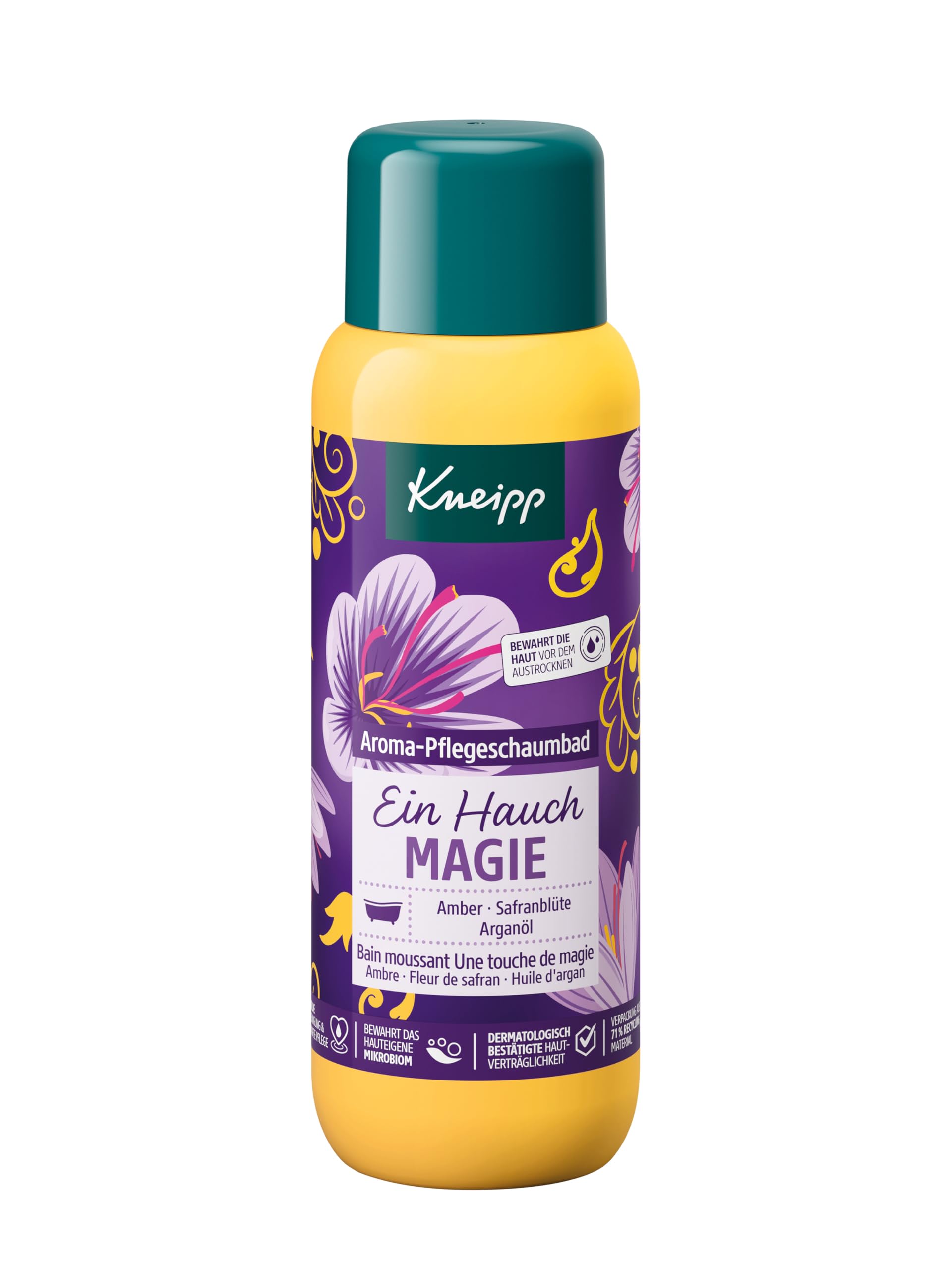 Kneipp Powiew magii aromatyczna pianka do kąpieli – z ekstraktem z kwiatów bursztynu i szafranu oraz olejkiem arganowym – 400 ml