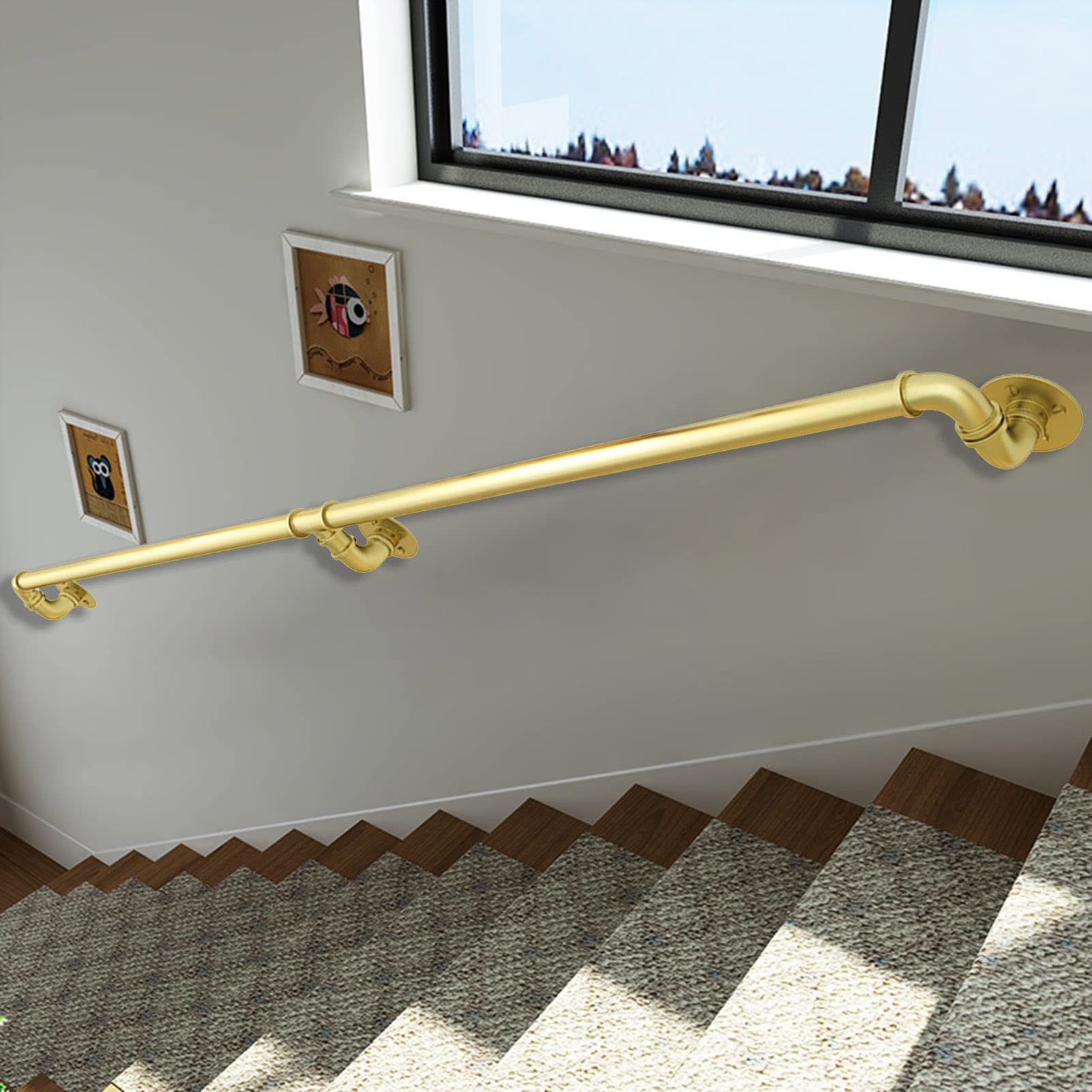 Main courante pour escalier kit de supports robustes et barre d'équilibre ergonomique