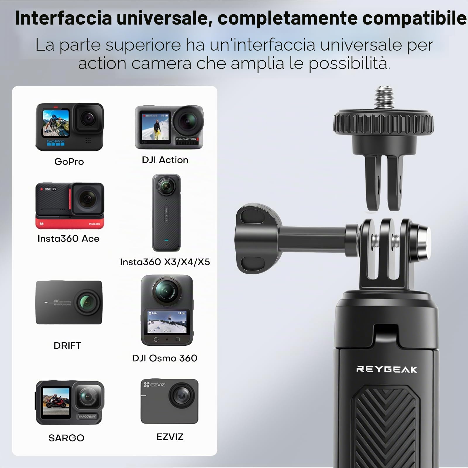REYGEAK 40 cm Selfie Stick Treppiede per GoPro, mini treppiede 2 in 1 per DJI Osmo Pocket 3, GoPro Hero 13/12/11/10/9/Max, Osmo Action 5 Pro/4, Insta-360 X5/X4